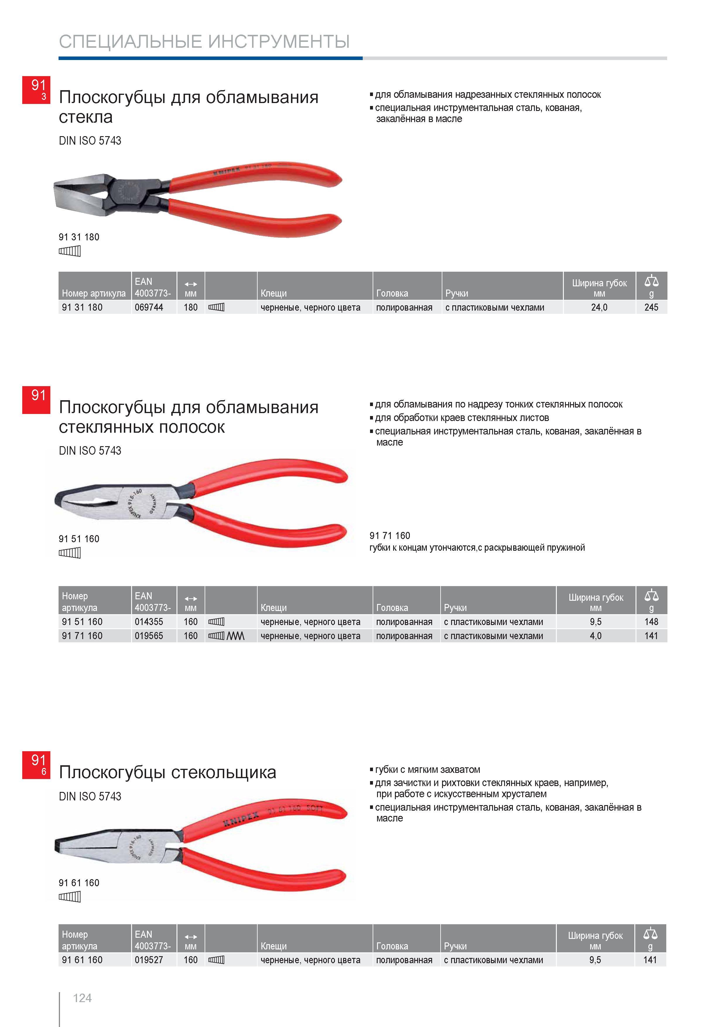 124 Плоскогубцы Knipex для обламывания надрезанных стеклянных полосок специальная инструментальная сталь кованая закалённая в масле DIN ISO 5743 Клещи Головка Ручки Шири Каталог KNIPEX 2014 Профессиональный ручной инструмент для удаления изоляции Плоскогубцы Кусачки Ножницы Клещи Бокорезы Стр. 124