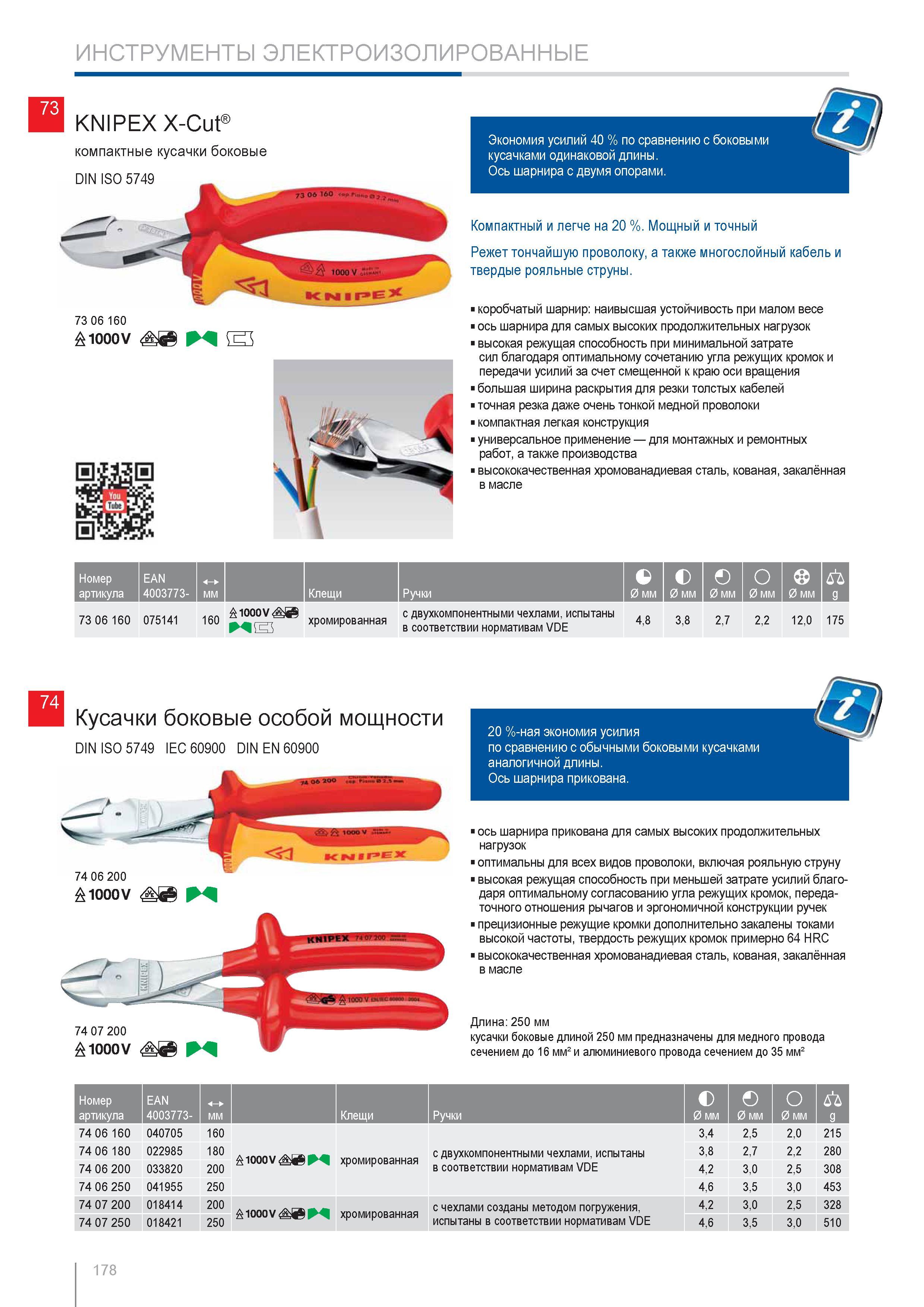 178 Компактные боковые кусачки Knipex 1000V Ось шарнира с двумя опорами Компактный и легче на 20 % Мощный и точный Режет тончайшую проволоку а также многослойный кабель Каталог KNIPEX 2014 Профессиональный ручной инструмент для удаления изоляции Плоскогубцы Кусачки Ножницы Клещи Бокорезы Стр. 178