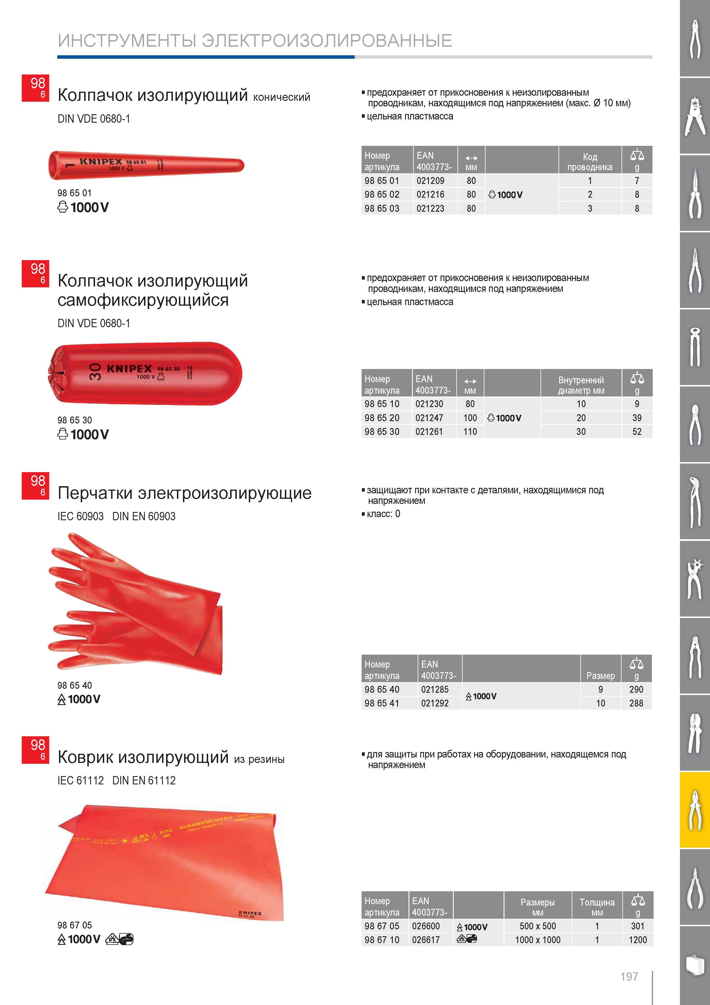 197 Колпачок изолирующий DIN VDE 0680-1 коническии 1000V предохраняет от прикосновения к неизолированным проводникам находящимся под напряжением (макс диаметр 10 мм) цел Каталог KNIPEX 2014 Профессиональный ручной инструмент для удаления изоляции Плоскогубцы Кусачки Ножницы Клещи Бокорезы Стр. 197