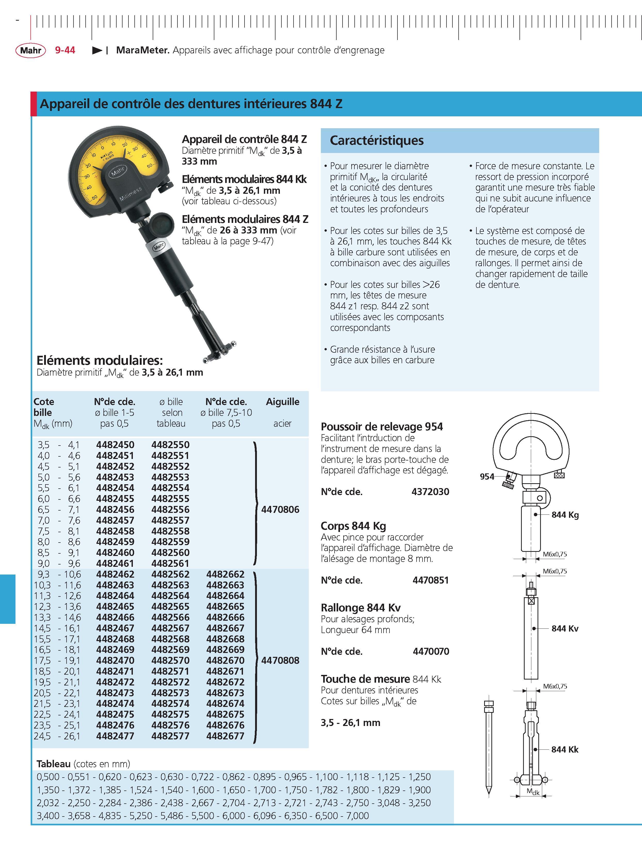 270 MaraMeter Appareils avec affichage pour controle d'engrenage Appareil de controle des dentures interieures 844 Z Elements modulaires: Diametre Каталог MAHR 2011 Измерительный инструмент приборы оборудование для линейно-угловых измерений на промышленных предприятиях Стр. 9-44 FRA