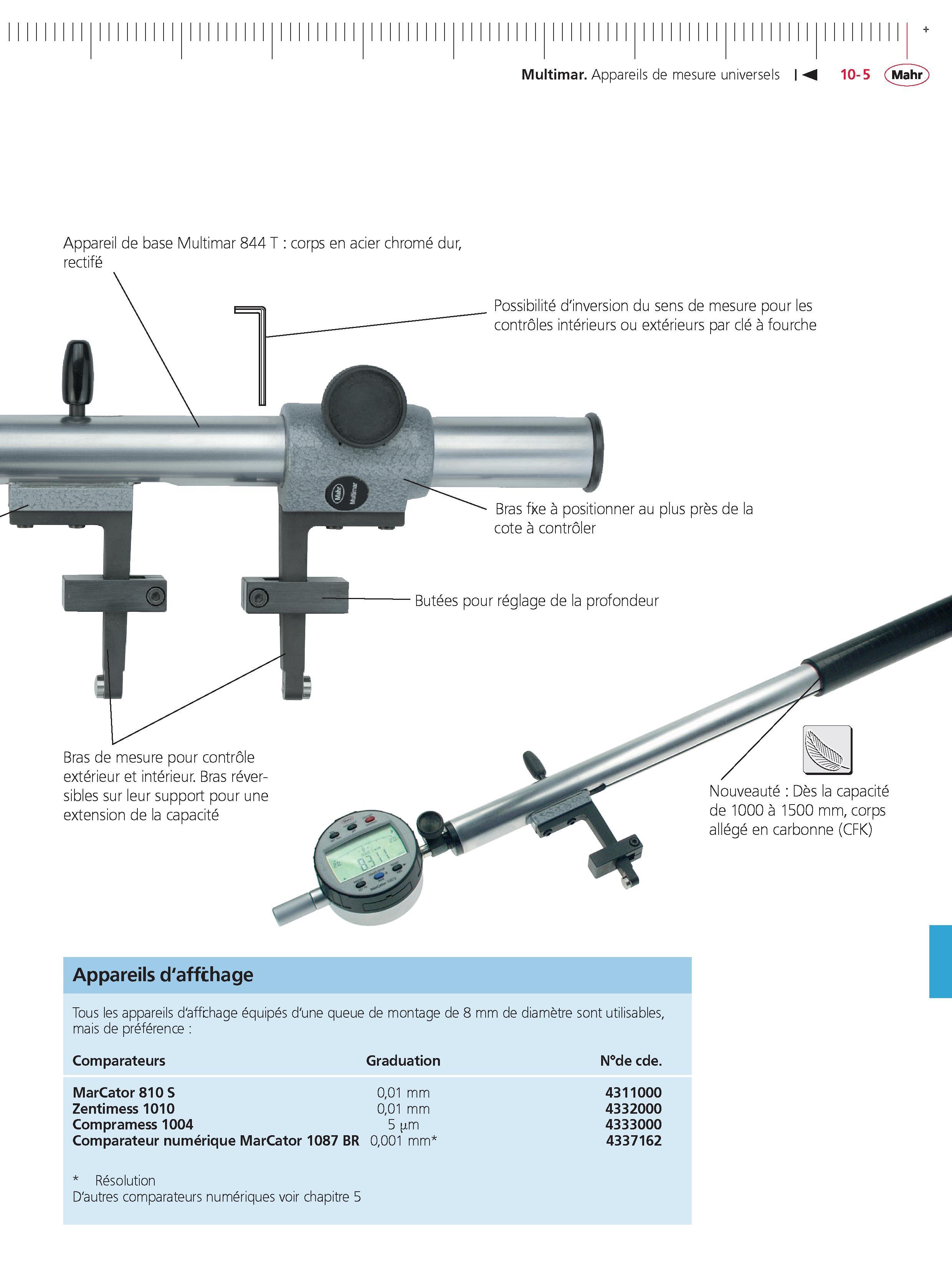 279 Multimar Appareils de mesure universels Appareil de base Multimar 844 T corps en acier chrome dur rectife Possibilite d'inversion du sens de m Каталог MAHR 2011 Измерительный инструмент приборы оборудование для линейно-угловых измерений на промышленных предприятиях Стр. 10-5 FRA
