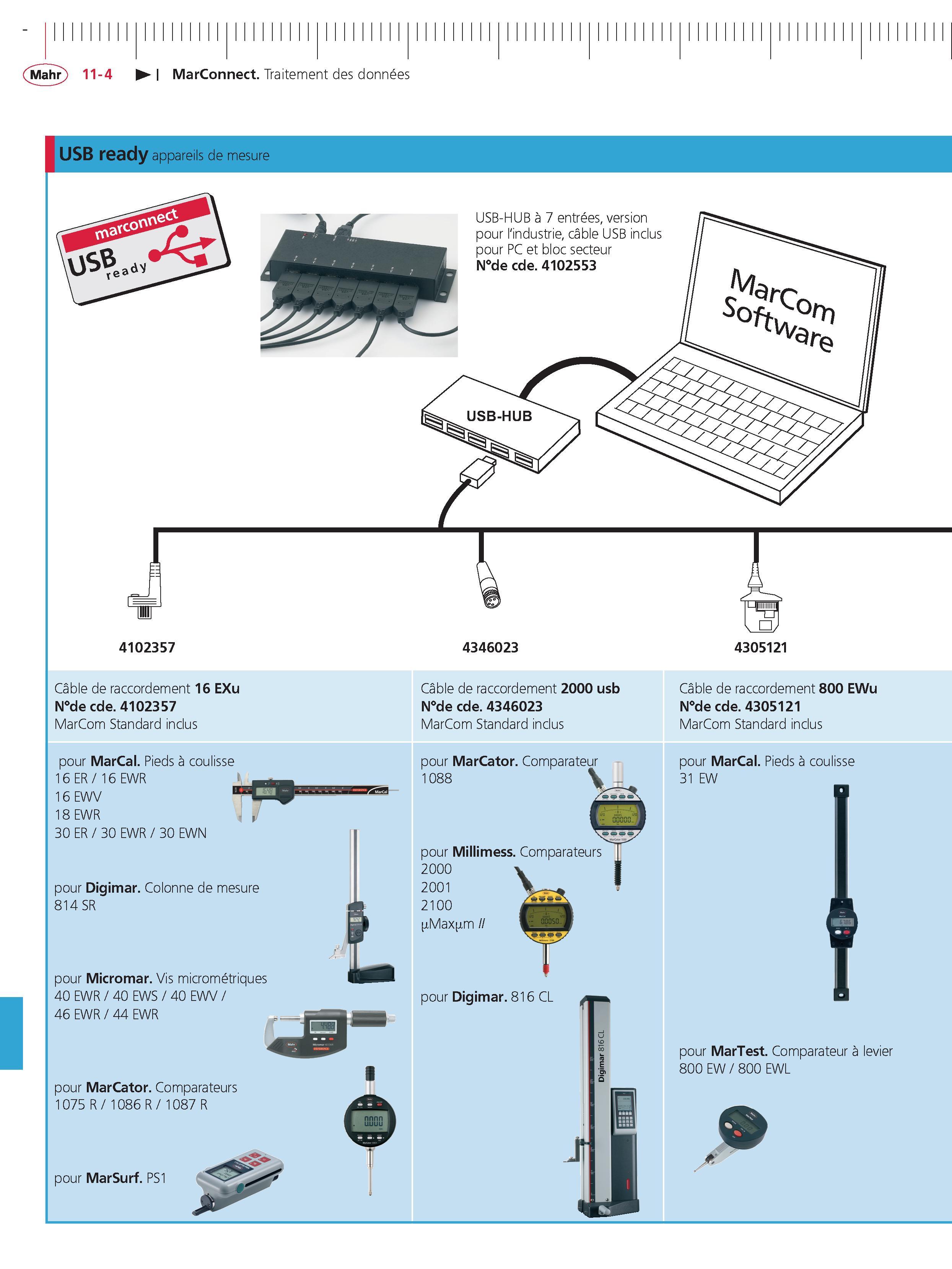 300 MarConnect Traitement des donnees USB ready appareils de mesure 4102357 4346023 4305121 Cable de raccordement 16 EXu Cable de raccordement 200 Каталог MAHR 2011 Измерительный инструмент приборы оборудование для линейно-угловых измерений на промышленных предприятиях Стр. 11-4 FRA