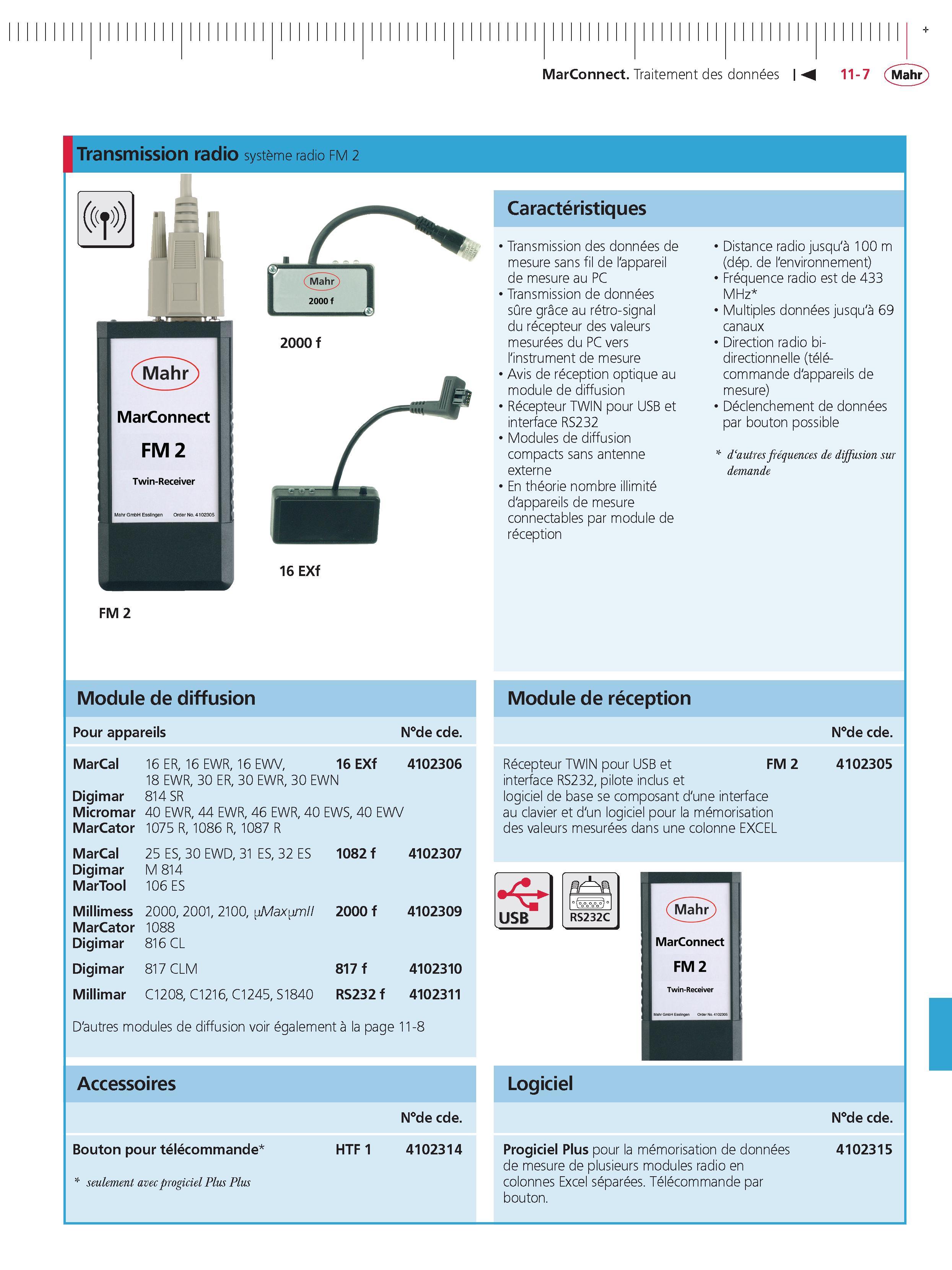303 MarConnect Traitement des donnees M Transmission radio systeme radio fm 2 FM 2 Accessoires Bouton pour telecommande seulement avec progiciel P Каталог MAHR 2011 Измерительный инструмент приборы оборудование для линейно-угловых измерений на промышленных предприятиях Стр. 11-7 FRA