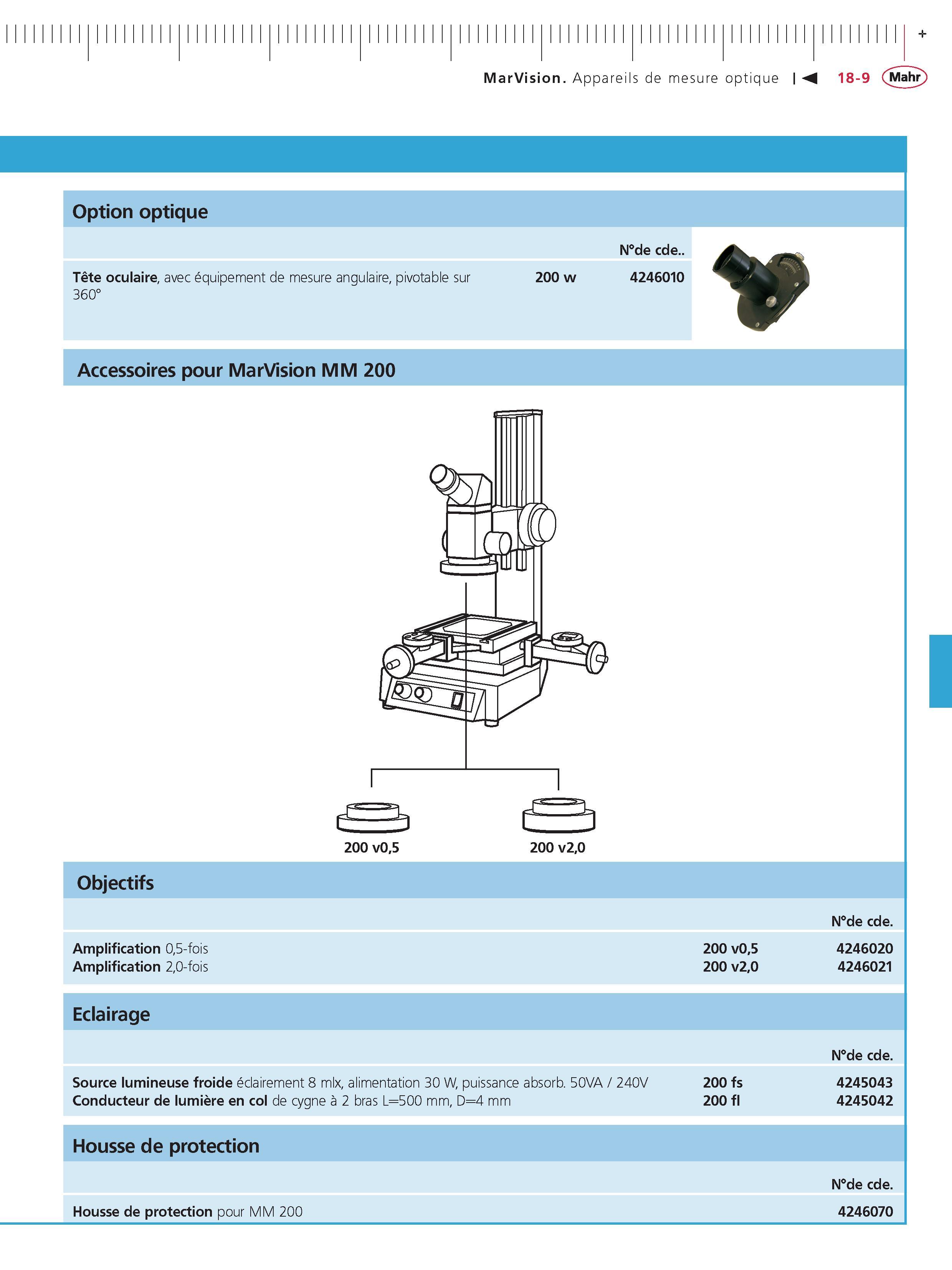 419 MarVision Appareils de mesure optique Option optique Nde cde Tete oculaire avec equipement de mesure angulaire pivotable sur 200 w 4246010 360 Каталог MAHR 2011 Измерительный инструмент приборы оборудование для линейно-угловых измерений на промышленных предприятиях Стр. 18-9 FRA