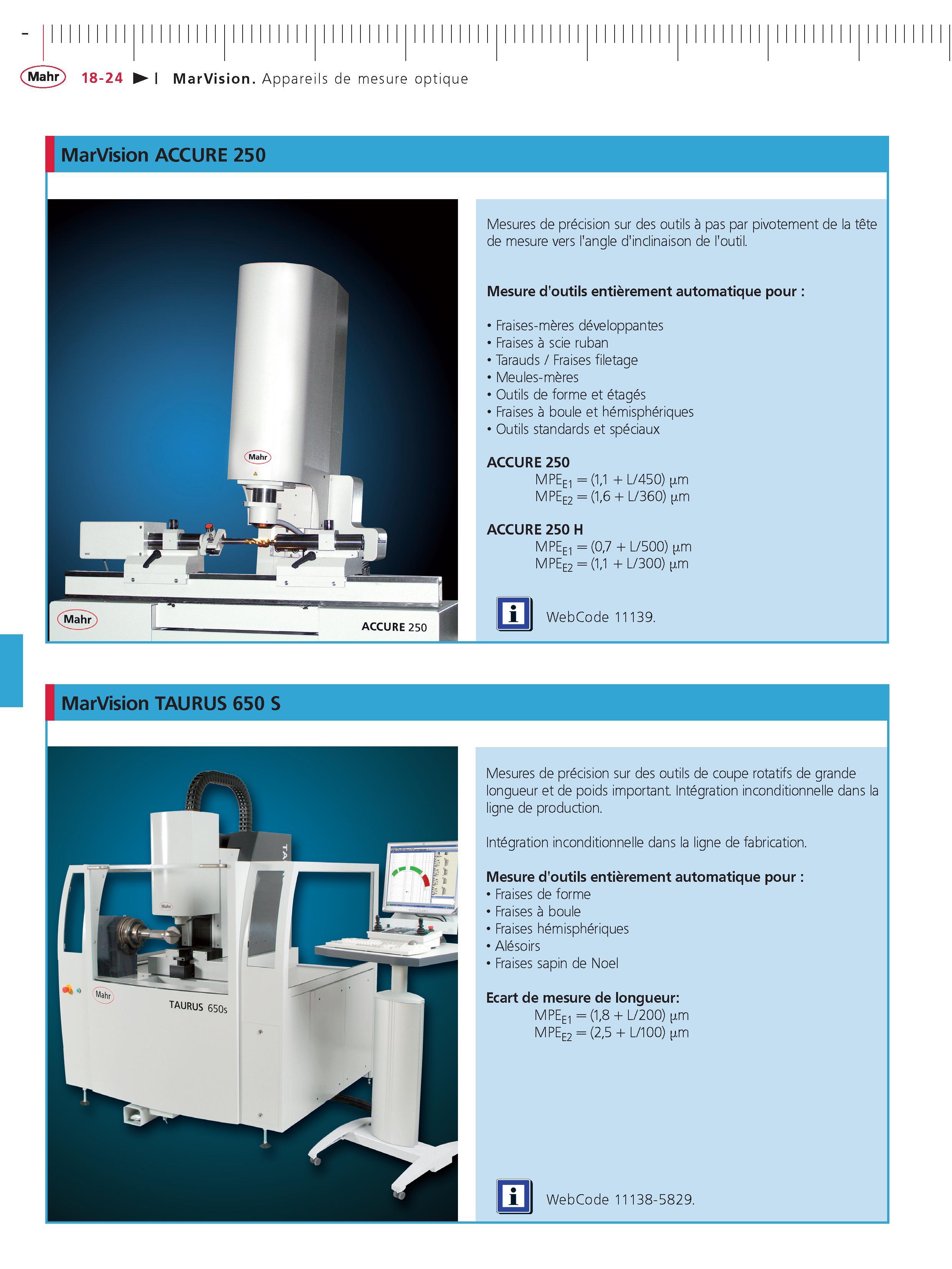 434 MarVision Appareils de mesure optique MarVision ACCURE 250 Mesures de precision sur des outils a pas par pivotement de la tete de mesure vers Каталог MAHR 2011 Измерительный инструмент приборы оборудование для линейно-угловых измерений на промышленных предприятиях Стр. 18-24 FRA