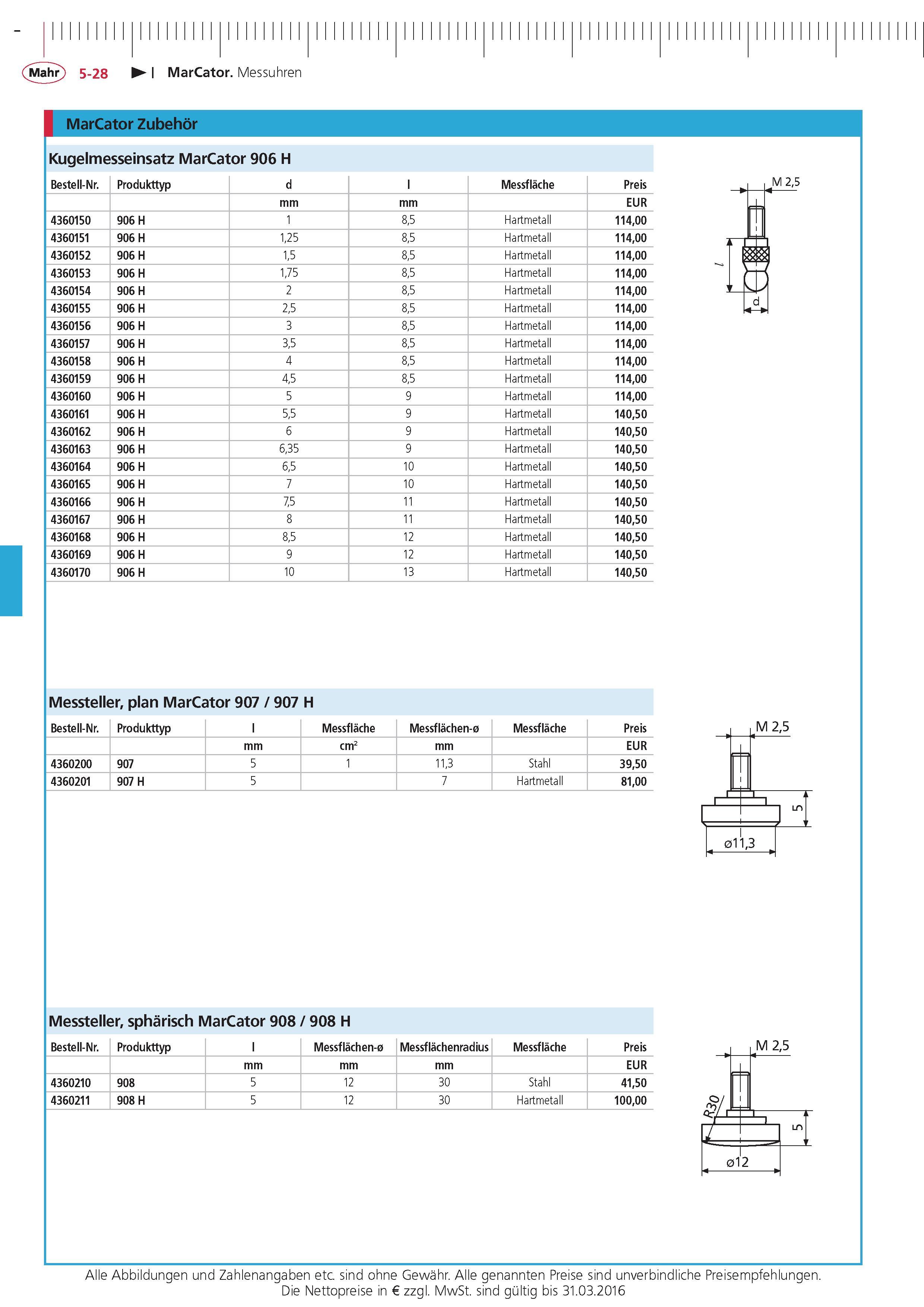 188 MarCator Messuhren MarCator Zubehor Kugelmesseinsatz MarCator 906 H Bestell-Nr 4360150 4360151 4360152 4360153 4360154 4360155 4360156 4360157 43601 Каталог MAHR 2015 Инструмент Приборы Оборудование для измерения и метрологического обеспечения машиностроительных производств Стр. 5-28 DEU