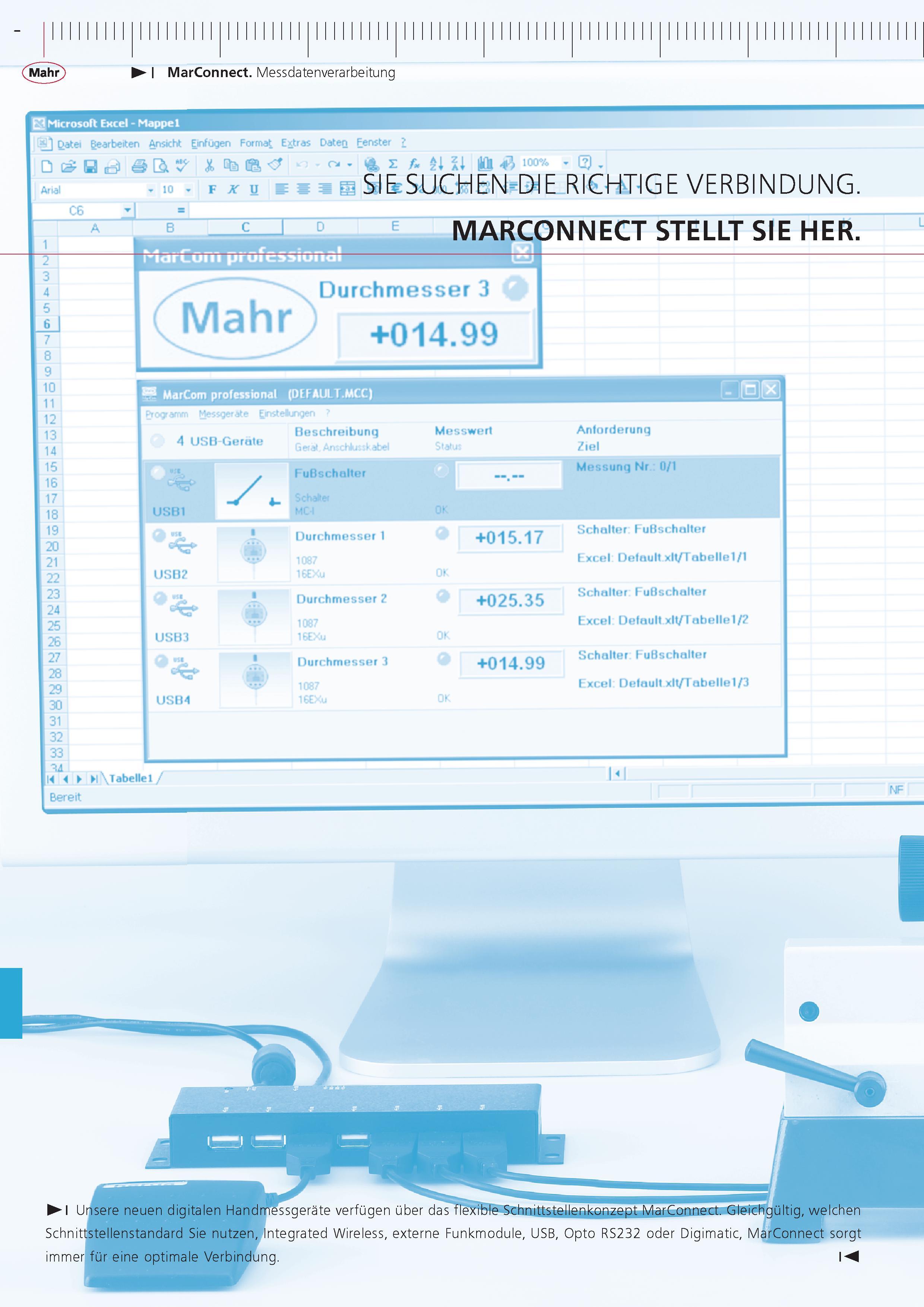 374 MarConnect Messdatenverarbeitung E3 Microsoft Excel - Mappe 1 y Datei Bearbeiten Ansicht Einfugen Format Extras Daten Fenster D Hd 3 & v IB 7 ; - o Каталог MAHR 2015 Инструмент Приборы Оборудование для измерения и метрологического обеспечения машиностроительных производств Стр.  DEU