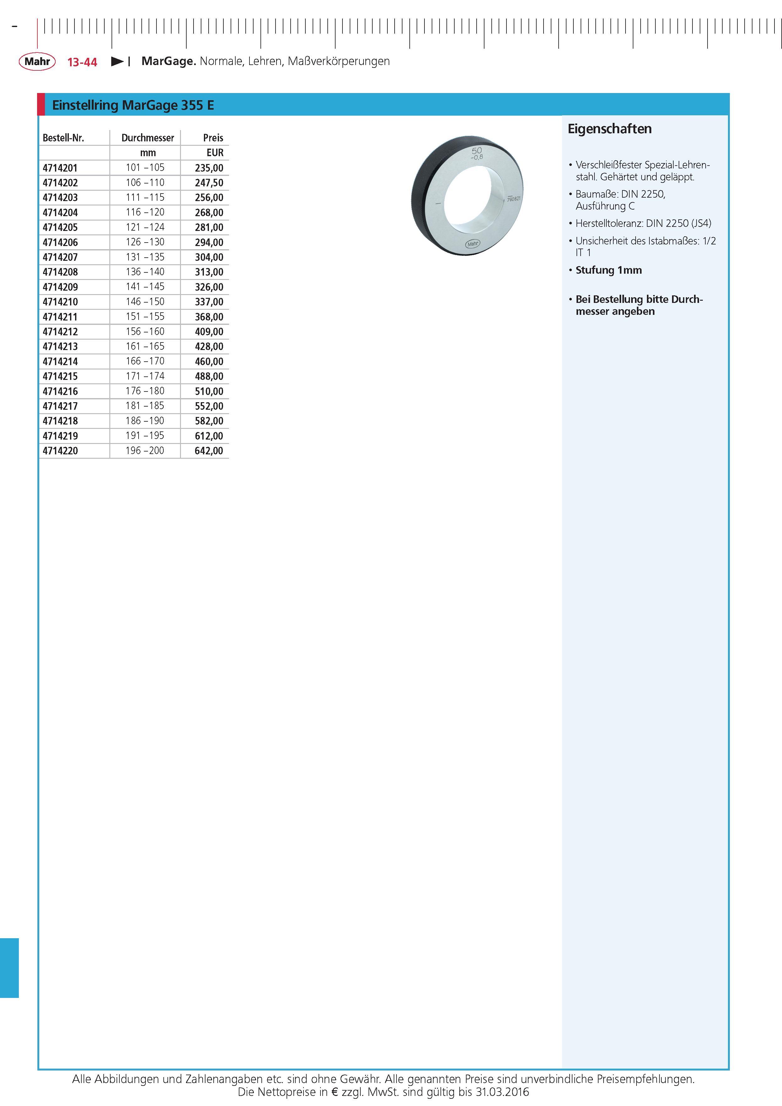 444 MarGage Normale Lehren Ma verkorperungen Einstellring MarGage 355 E Bestell-Nr 4714201 4714202 4714203 4714204 4714205 4714206 4714207 4714208 47142 Каталог MAHR 2015 Инструмент Приборы Оборудование для измерения и метрологического обеспечения машиностроительных производств Стр. 13-44 DEU