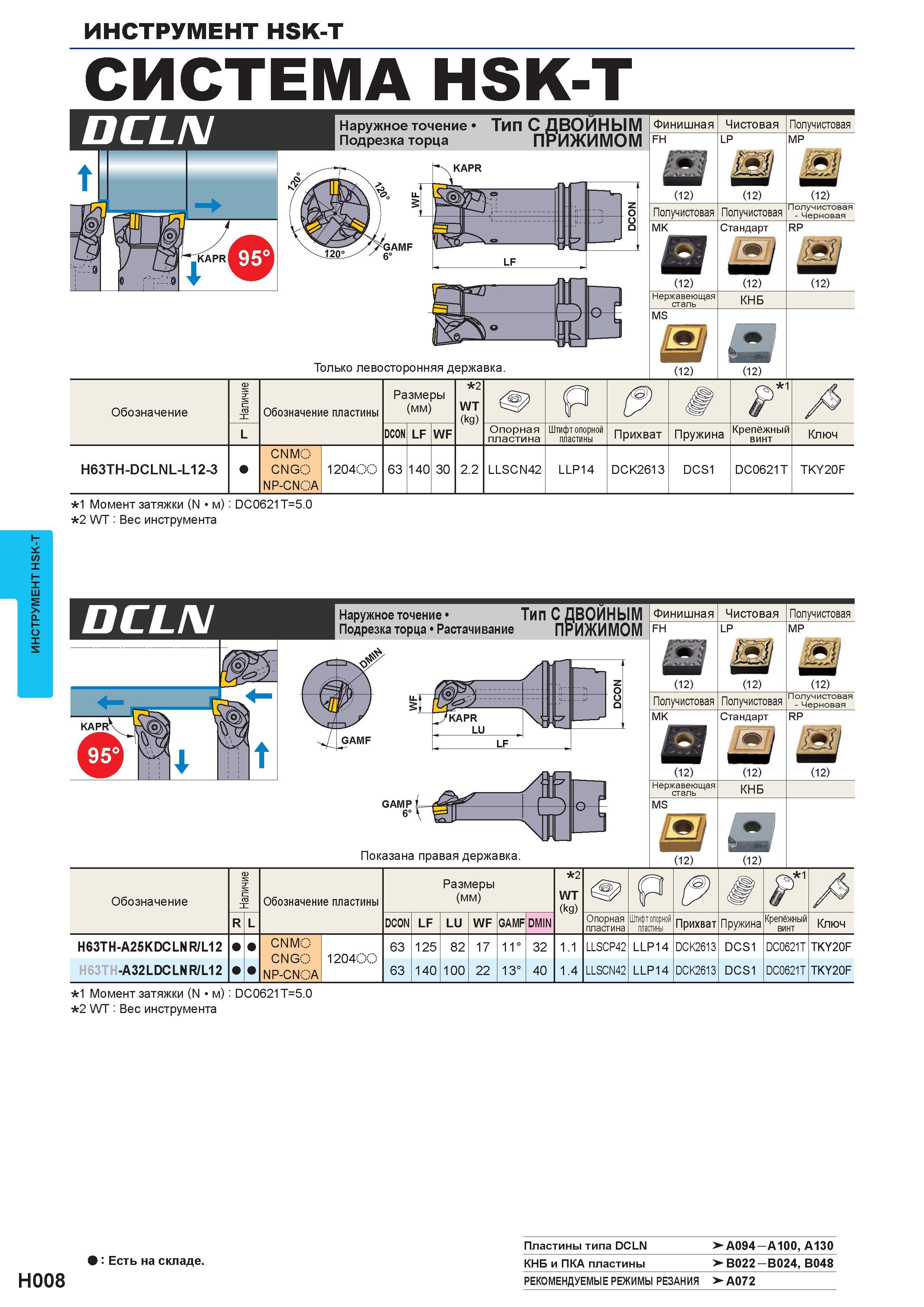 536 Станочный инструмент с хвостовиком HSK-T Инструментальная система HSK-T DCLN Наружное точение Тип С ДВОЙНЫМ ПРИЖИМОМ Подрезка торца z о >- - rJ Т Каталог MITSUBISHI 2016 Вращающийся и токарный режущий инструмент для металлообработки Сменные твердосплавные пластины Резцы Фрезы сборные и монолитные Сверла Стр. H008