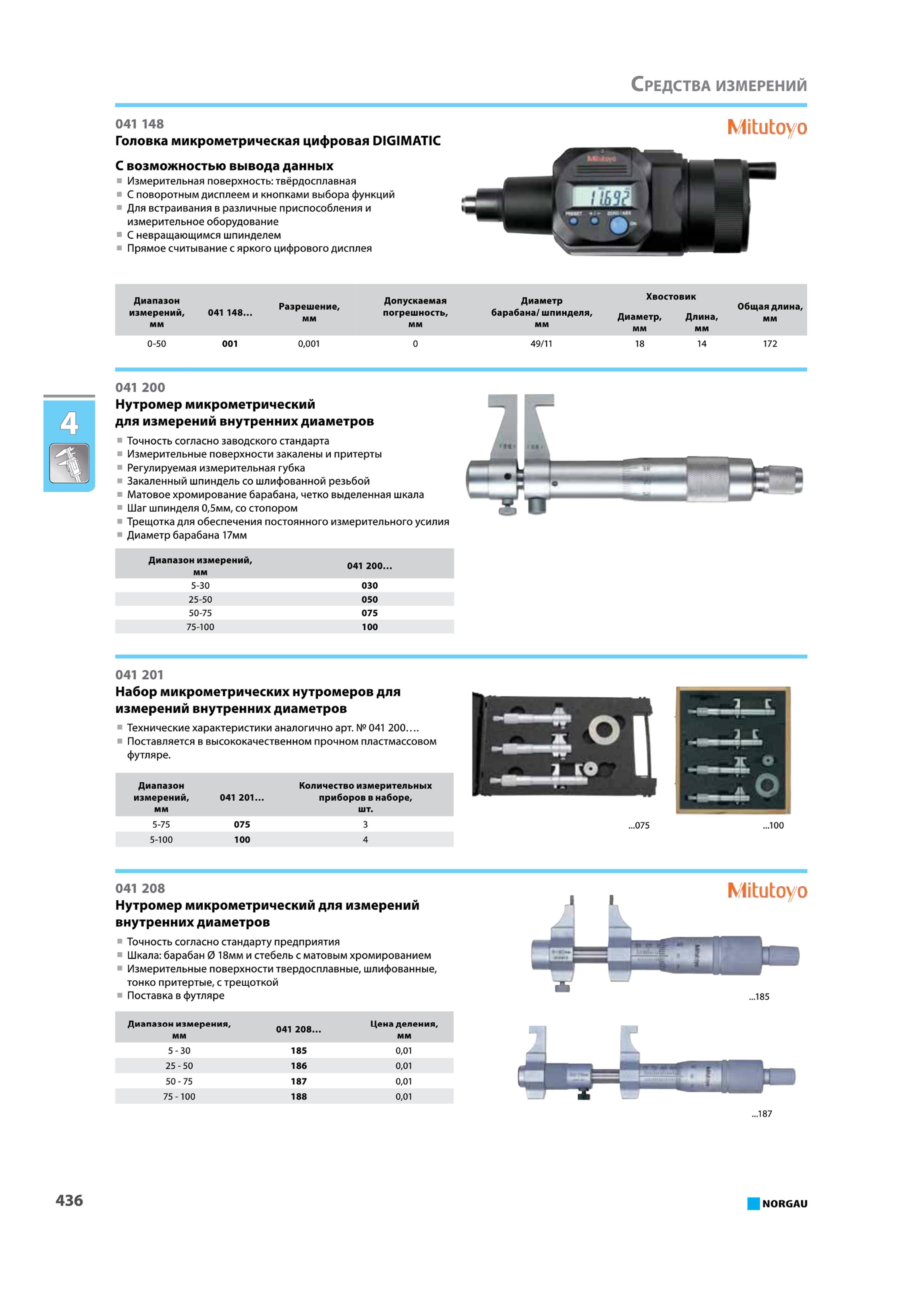 452 Головка микрометрическая цифровая DIGIMATIC С возможностью вывода данных Измерительная поверхность твёрдосплавная С поворотным дисплеем и кнопками выбора функци Каталог NORGAU 2015 Инструмент режущий измерительный слесарно-монтажный механизированный Оснастка Средства хранения Стр. 436