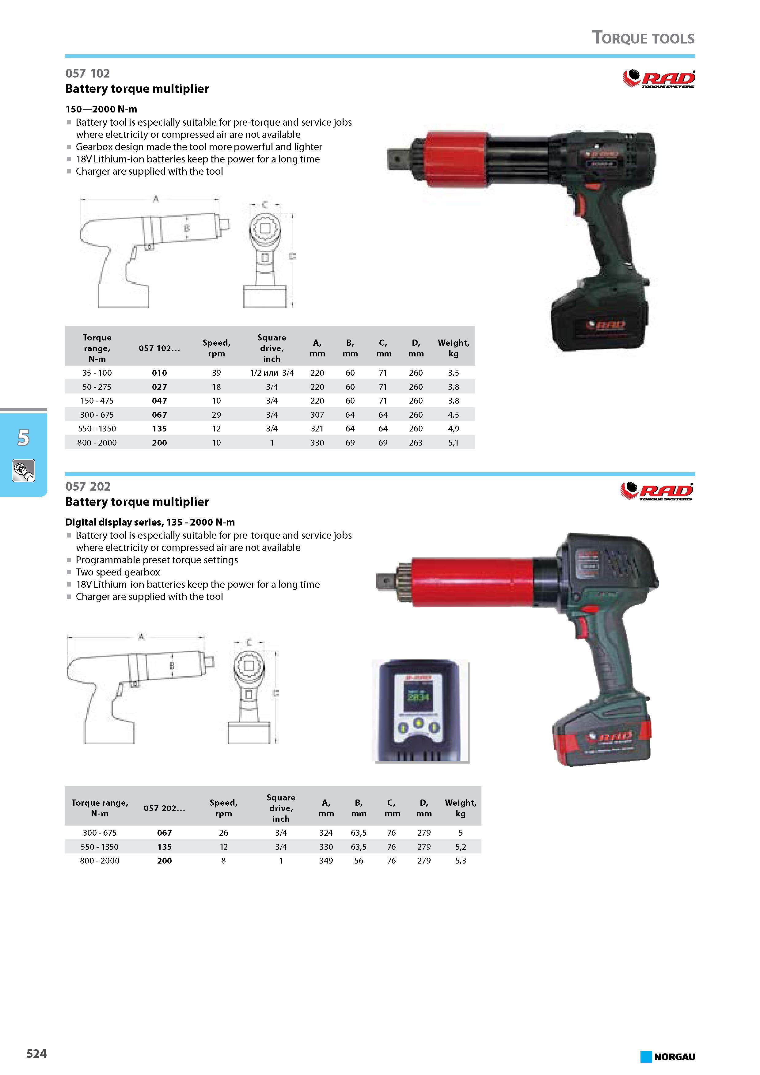 540 Battery torque multiplier 150 2000 N-m Battery tool is especially suitable for pre-torque and service jobs where electricity or compressed air are not available Gearbo Каталог NORGAU 2015 Инструмент режущий измерительный слесарно-монтажный Стр. 524