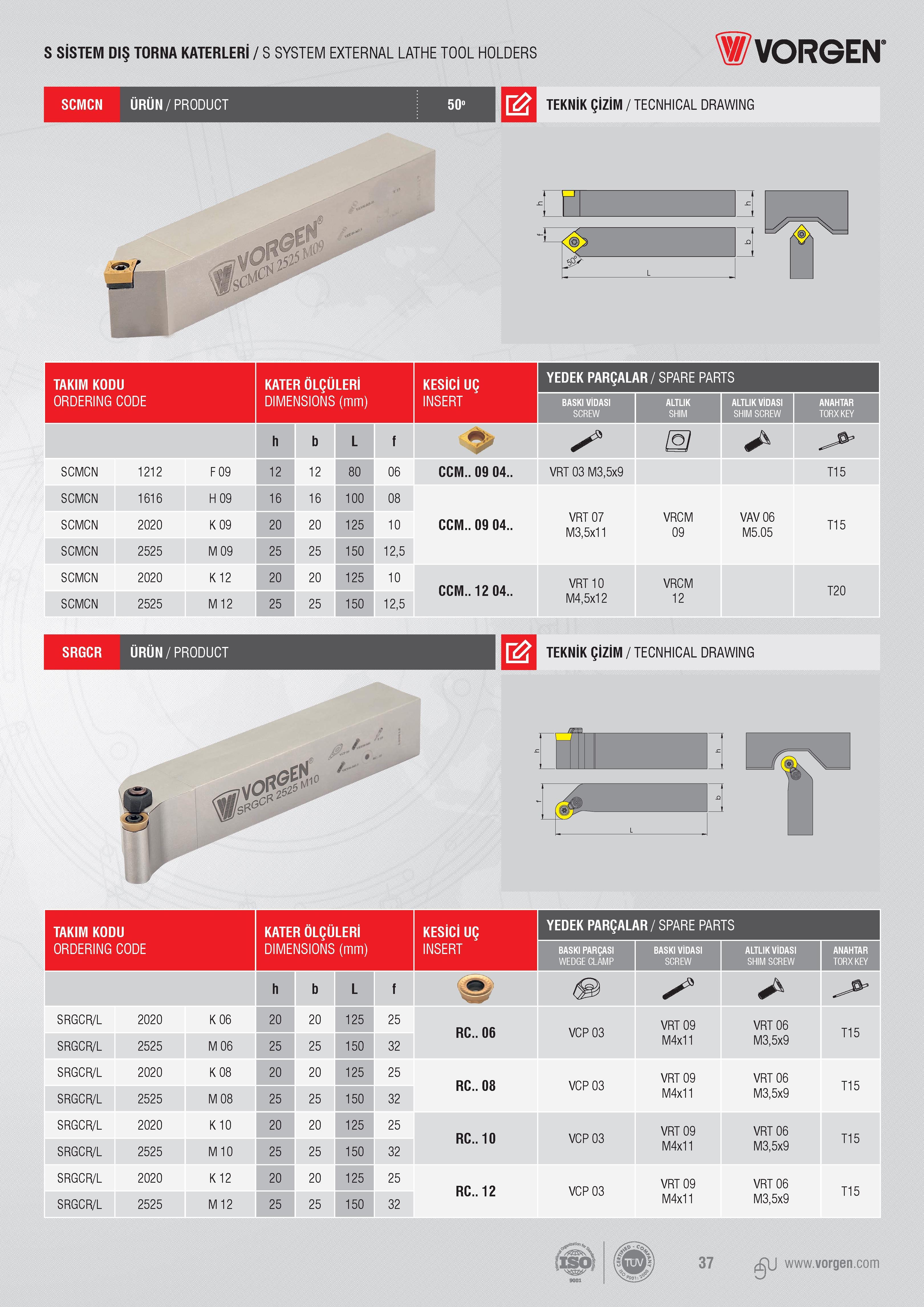 37 S SİSTEM DIŞ TORNA KATERLERİ / S SYSTEM EXTERNAL LATHE TOOL HOLDERS Vorgen SCMCN ÜRÜN/PRODUCT 50° TEKNİK ÇİZİM / TECNHICAL DRAWING me w TAKIM KODU KATER Каталог VORGEN 2018 Станочный инструмент с режущими сменными пластинами Токарные резцы Расточные державки и оправки Фрезы концевые и насадные с СРП Сверла Стр. 37