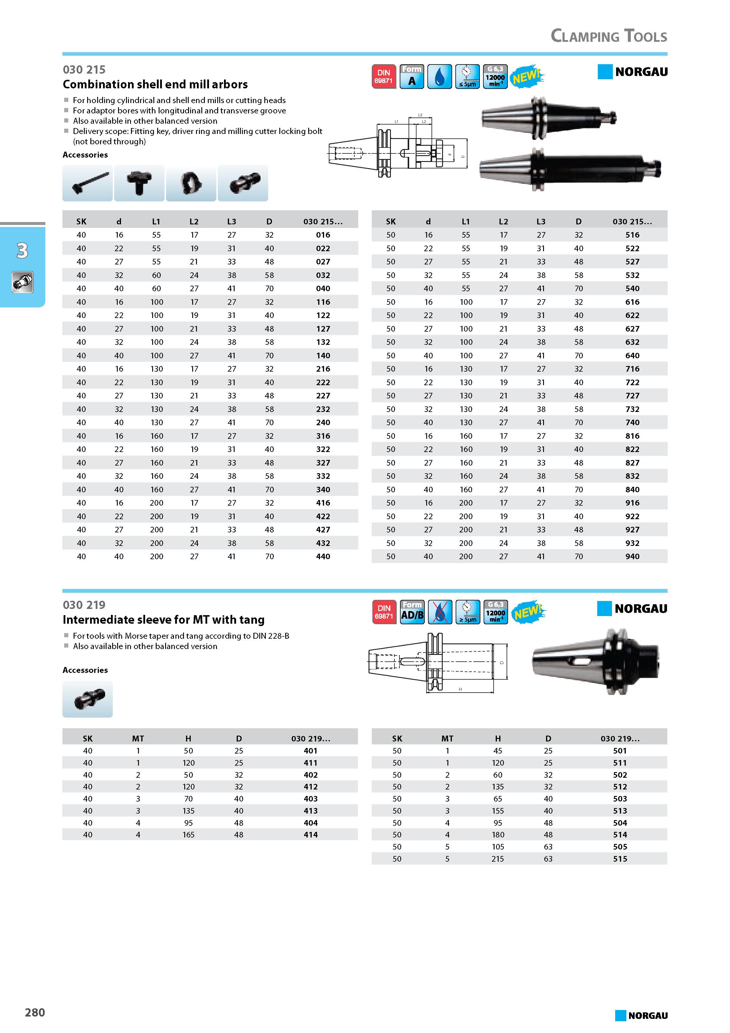296 Combination shell end mill arbors For holding cylindrical and shell end mills or cutting heads For adaptor bores with longitudinal and transverse groove Also available Каталог NORGAU 2015 Инструмент режущий измерительный слесарно-монтажный Стр. 280