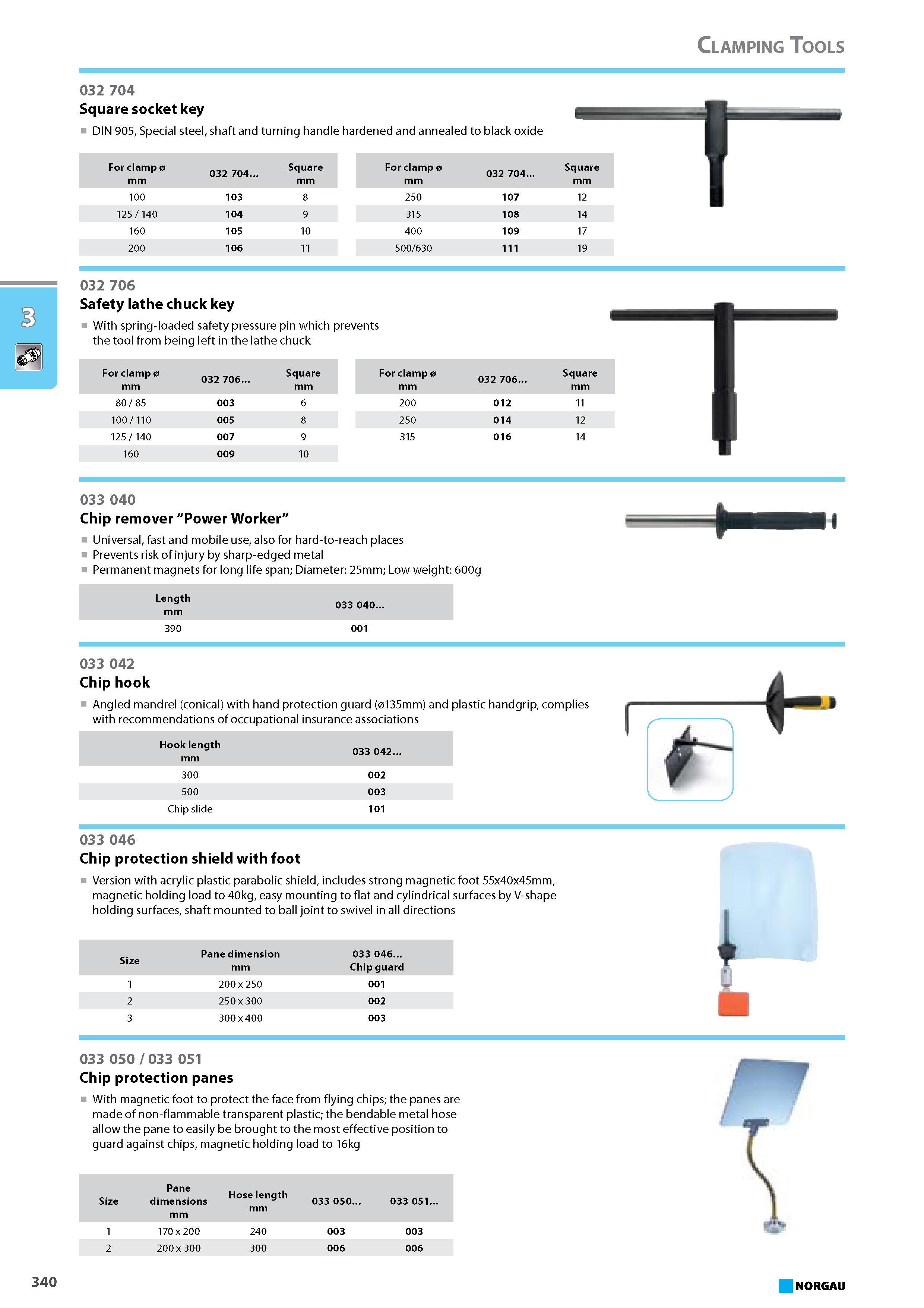 356 Square socket key DIN 905 Special steel shaft and turning handle hardened and annealed to black oxide 032 706 Safety lathe chuck key With spring-loaded safety pressure Каталог NORGAU 2015 Инструмент режущий измерительный слесарно-монтажный Стр. 340