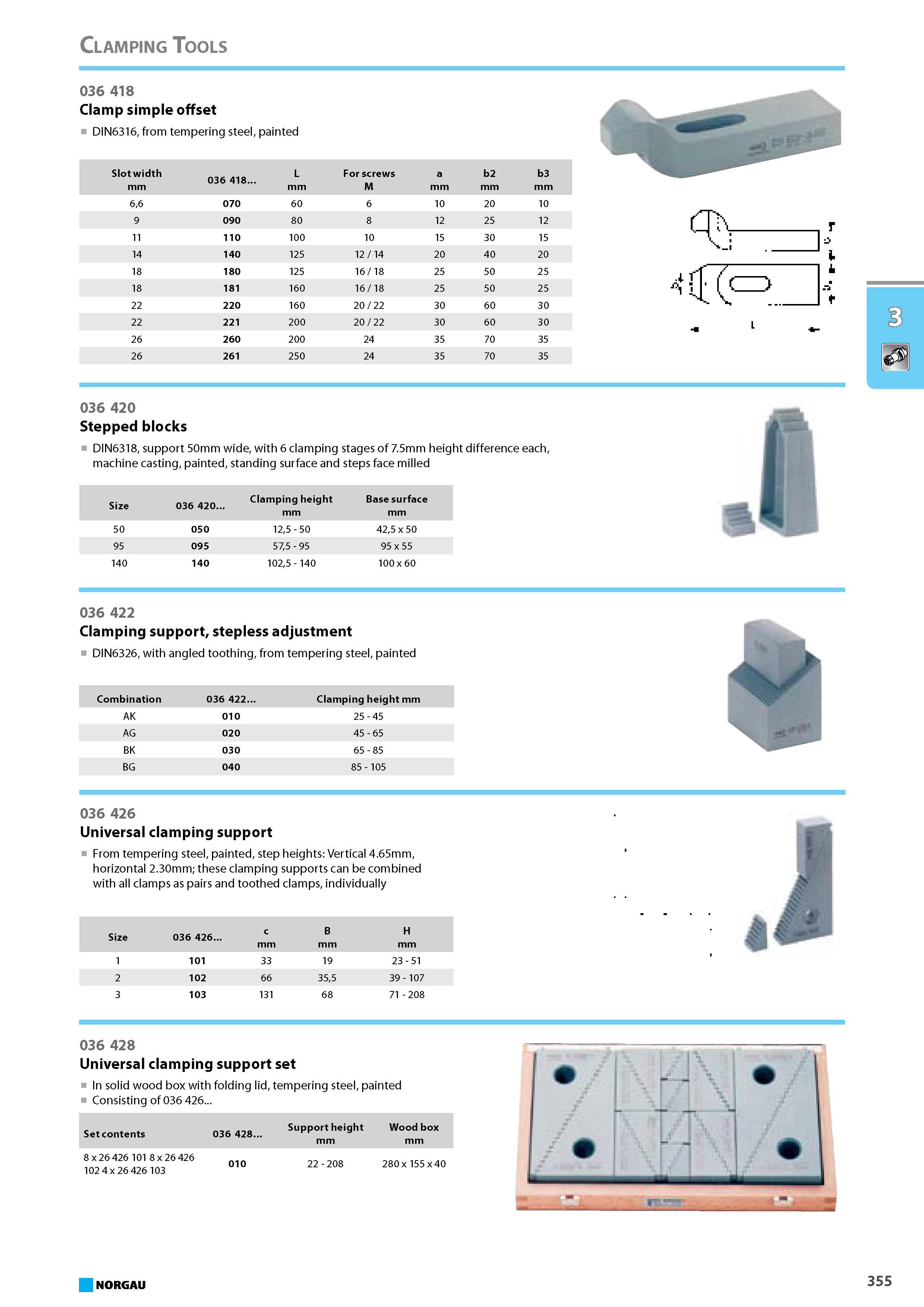 371 Clamp simple offset DIN6316 from tempering steel painted Slot width mm 036 418 L mm For screws M a mm b2 mm b3 mm 66 070 60 6 10 20 10 9 090 80 8 12 25 12 11 110 100 1 Каталог NORGAU 2015 Инструмент режущий измерительный слесарно-монтажный Стр. 355