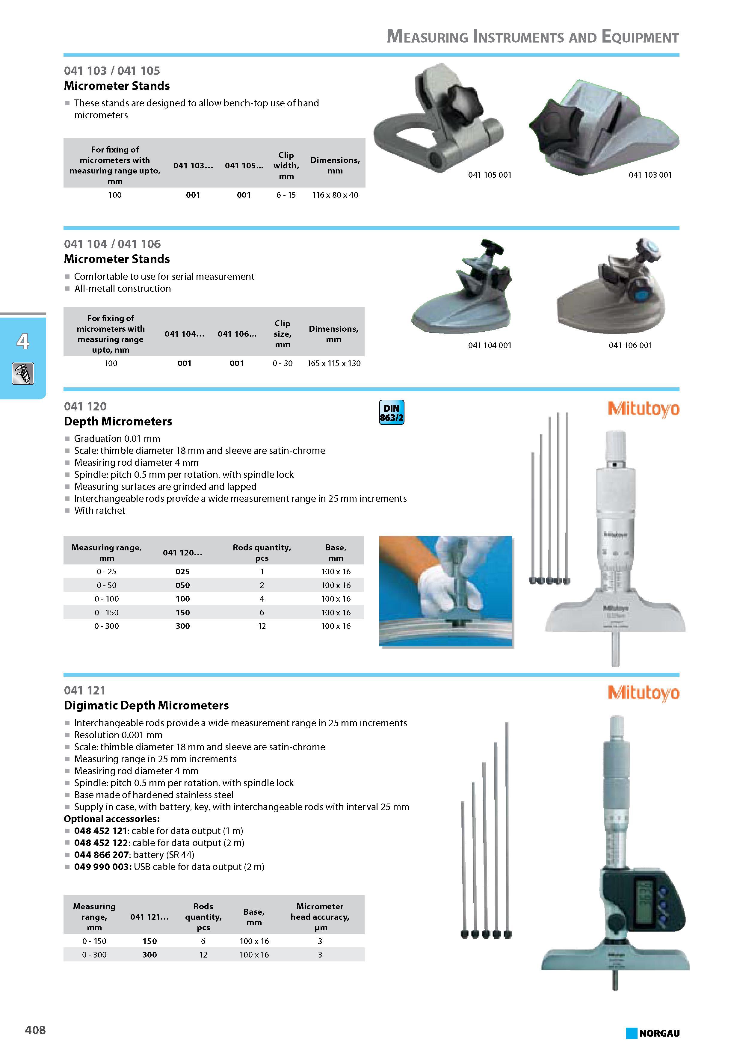 424 Micrometer Stands are designed to allow bench-top use of hand micrometers For fixing of micrometers with measuring range upto mm Clip width mm Dimensions mm 100 6 - 15 Каталог NORGAU 2015 Инструмент режущий измерительный слесарно-монтажный Стр. 408