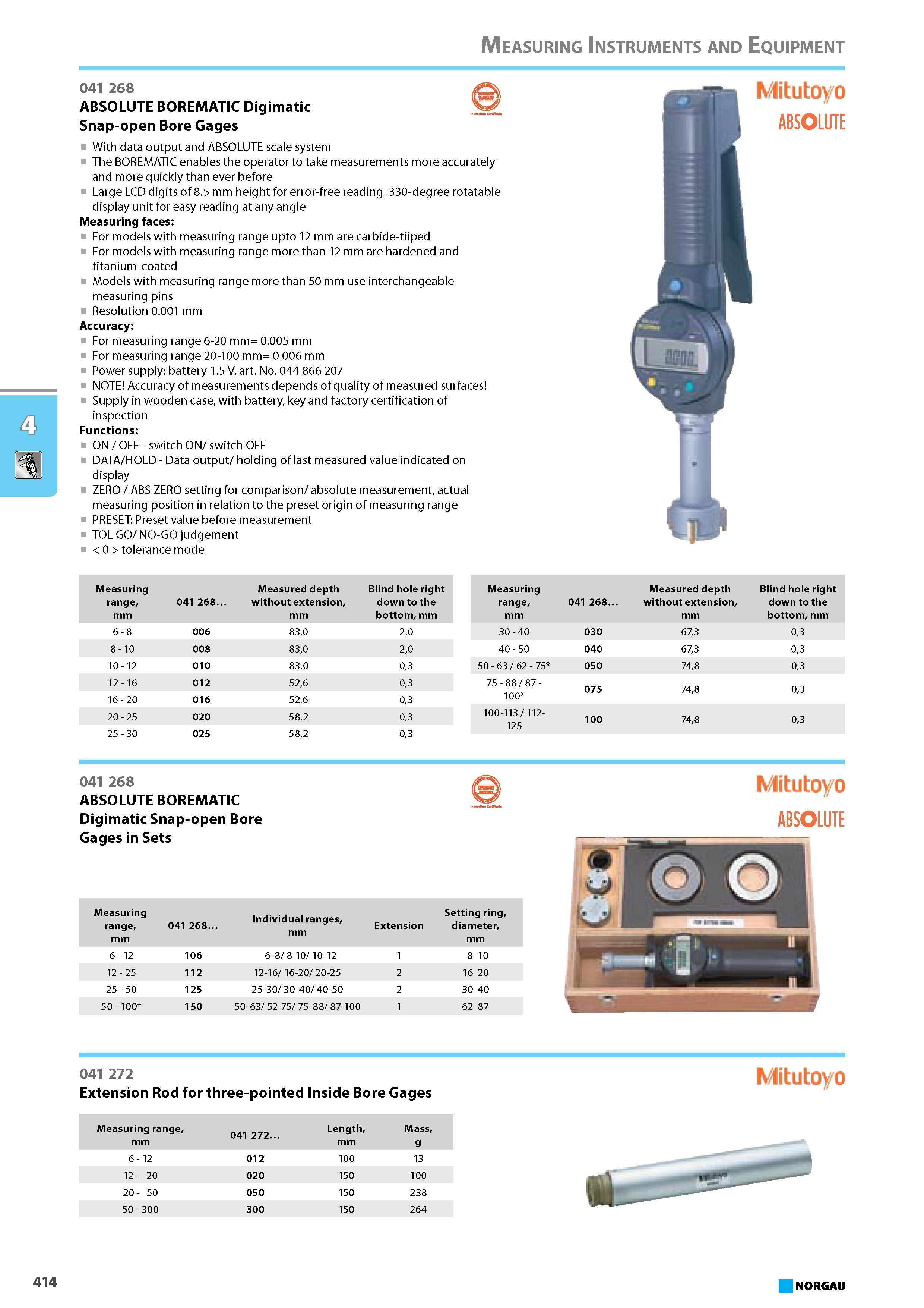430 ABSOLUTE BOREMATIC Digimatic Snap-open Bore Gages With data output and ABSOLUTE scale system The BOREMATIC enables the operator to take measurements more accurately an Каталог NORGAU 2015 Инструмент режущий измерительный слесарно-монтажный Стр. 414