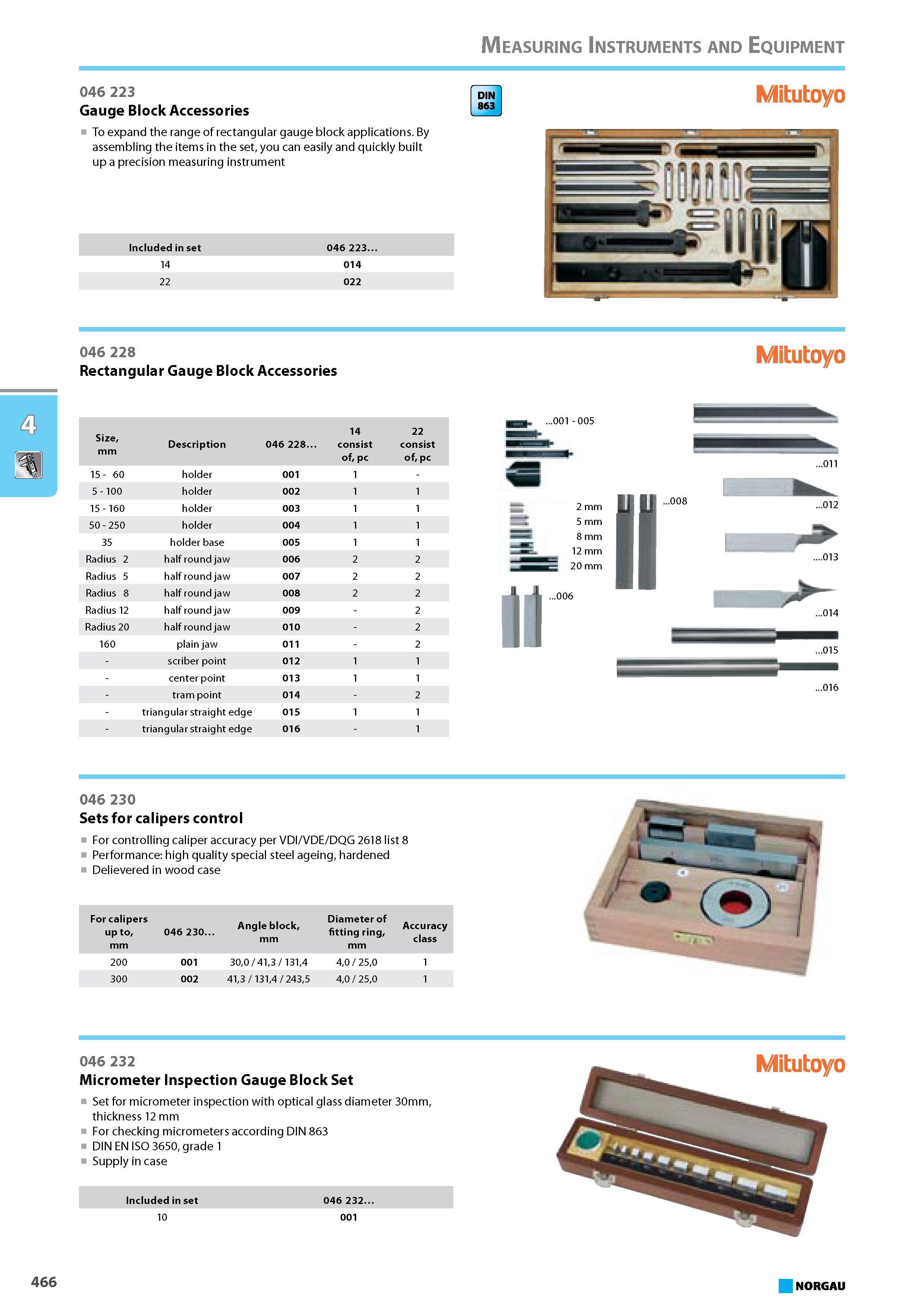 482 Gauge Block Accessories To expand the range of rectangular gauge block applications. By assembling the items in the set you can easily and quickly built up a precision Каталог NORGAU 2015 Инструмент режущий измерительный слесарно-монтажный Стр. 466