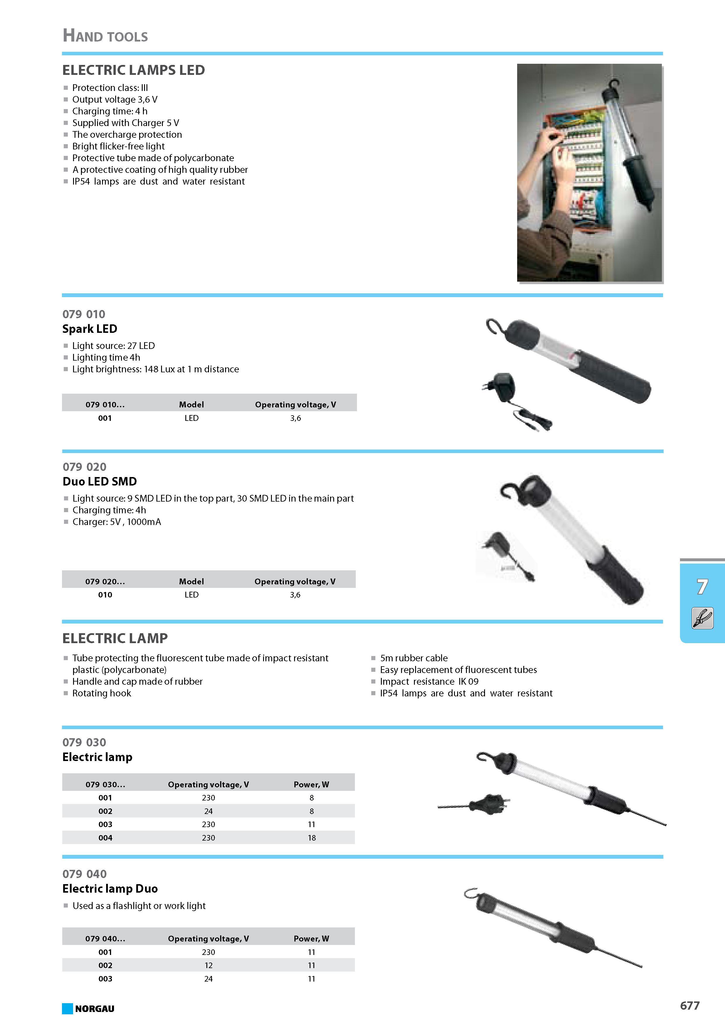 693 Duo LED SMD Light source 9 SMD LED in the top part 30 SMD LED in the main part Charging time 4h Charger 5V 1000mA Model Operating voltage V 010 LED 36 ELECTRIC LAMP Tu Каталог NORGAU 2015 Инструмент режущий измерительный слесарно-монтажный Стр. 677