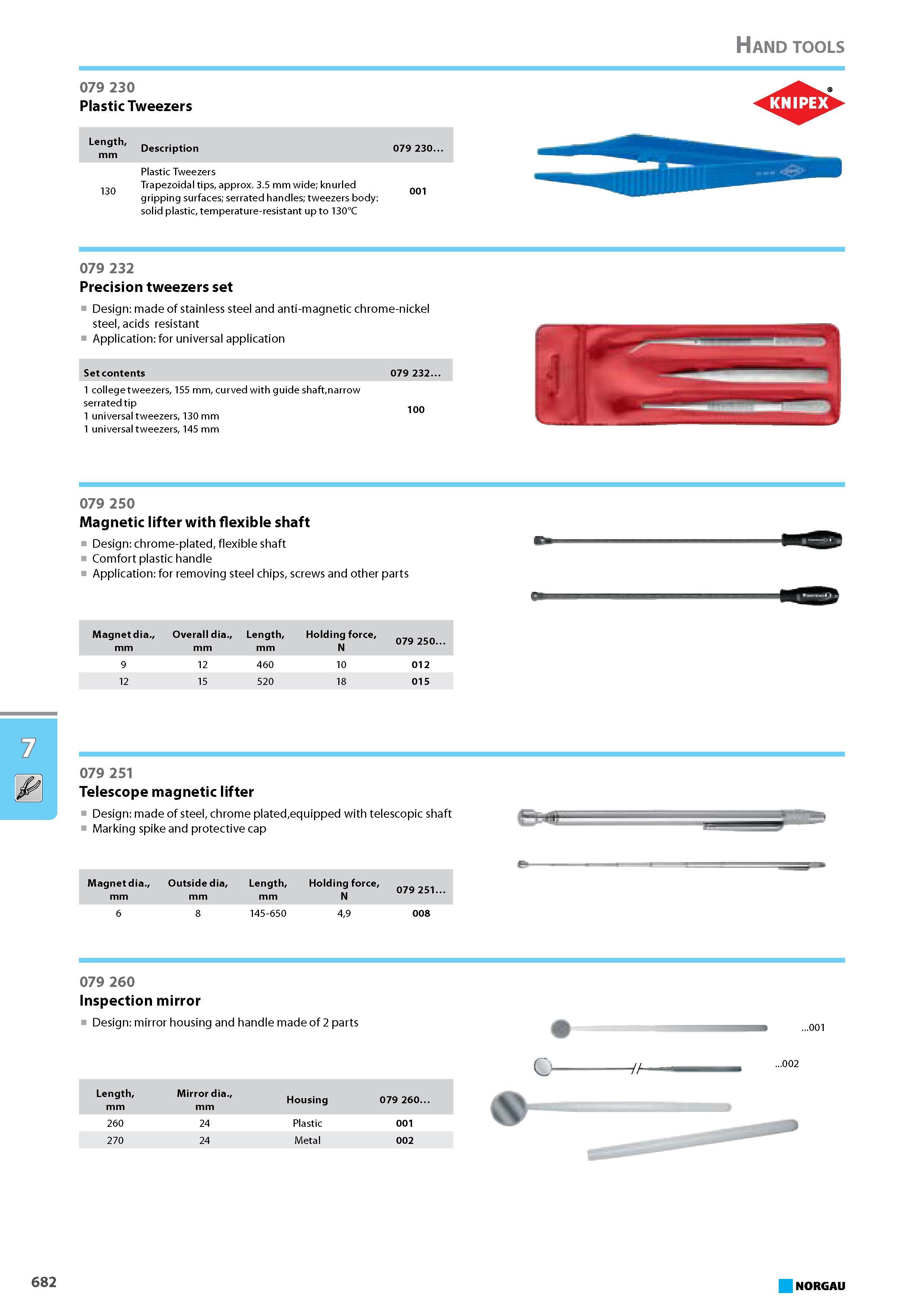 698 Magnetic lifter with flexible shaft Design chrome-plated flexible shaft Comfort plastic handle Application for removing steel chips screws and other parts Magnet dia. Каталог NORGAU 2015 Инструмент режущий измерительный слесарно-монтажный Стр. 682