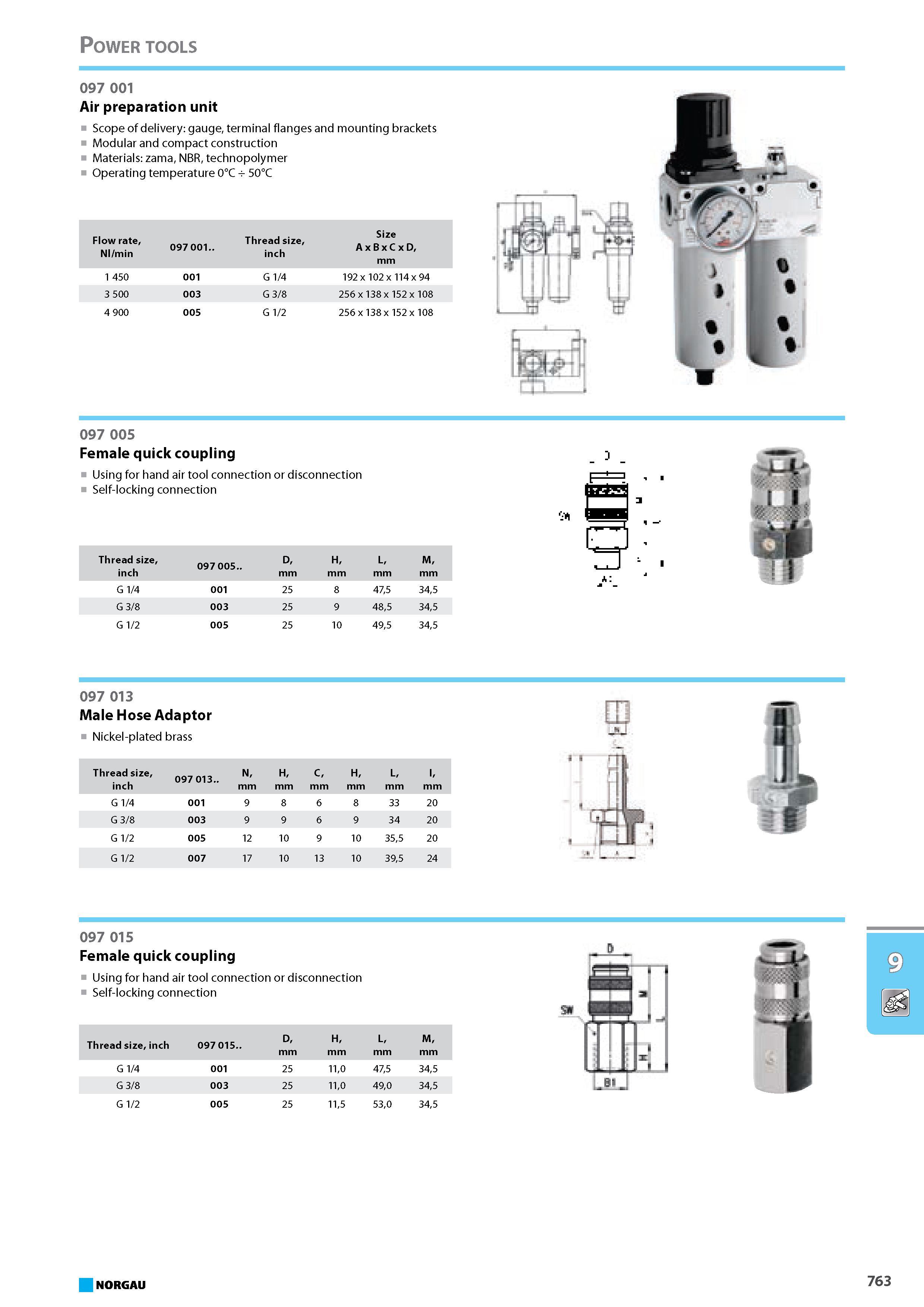779 Air preparation unit Scope of delivery gauge terminal flanges and mounting brackets Modular and compact construction Materials zama NBR technopolymer Operating tempera Каталог NORGAU 2015 Инструмент режущий измерительный слесарно-монтажный Стр. 763