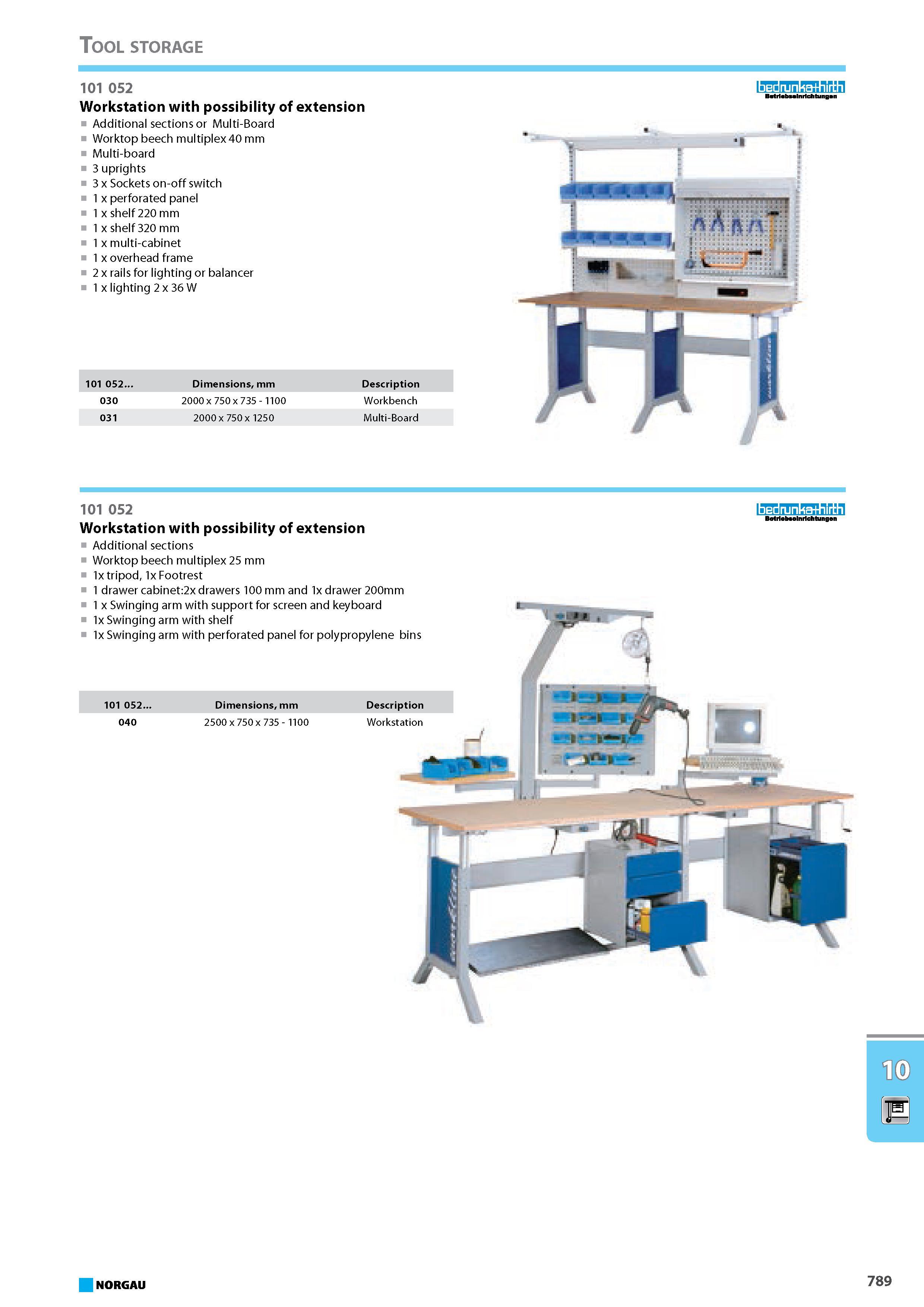 805 Workstation with possibility of extension Additional sections or Multi-Board Worktop beech multiplex 40 mm Multi-board 3 uprights 3 x Sockets on-off switch 1 x perfora Каталог NORGAU 2015 Инструмент режущий измерительный слесарно-монтажный Стр. 789