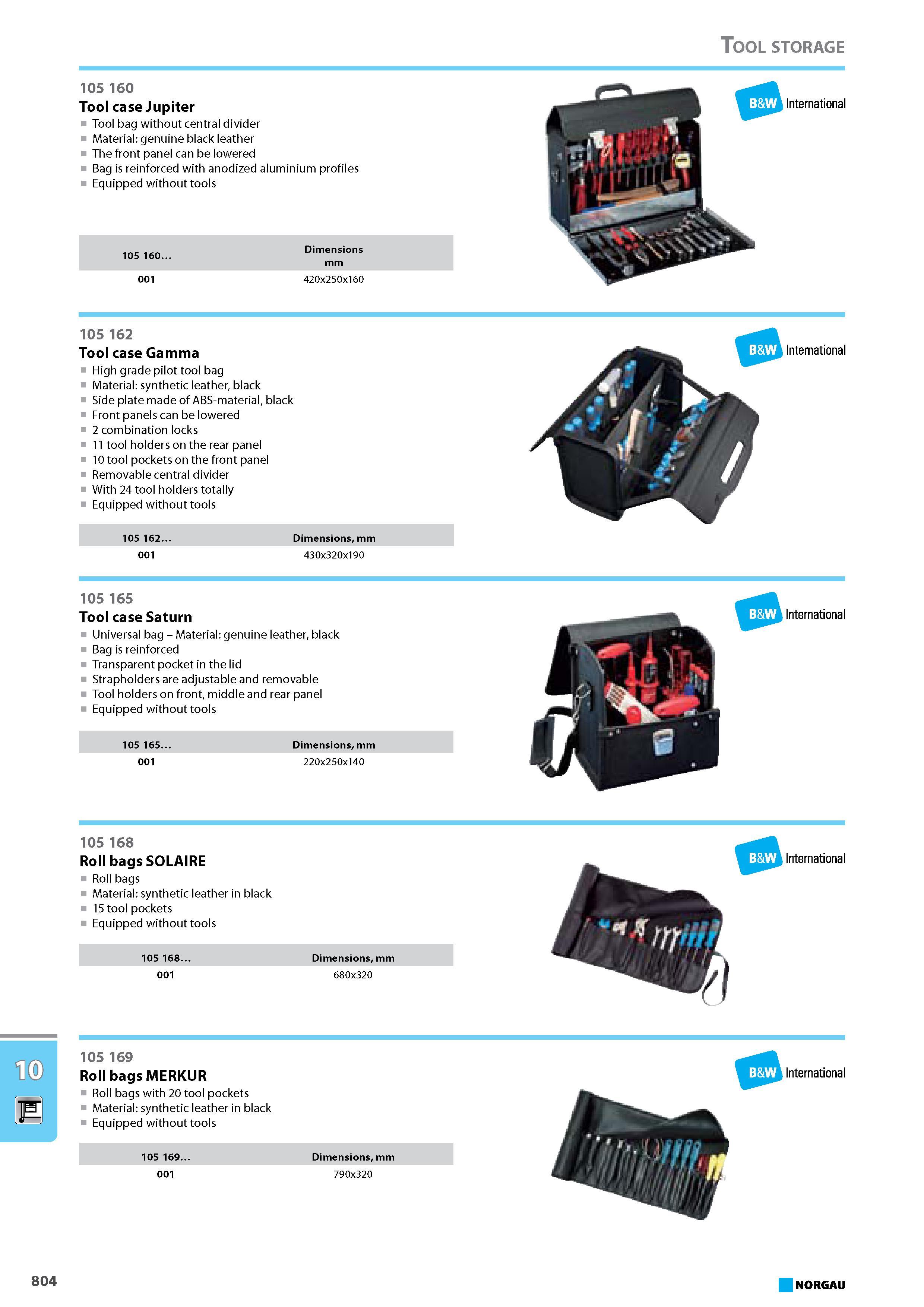 820 Tool case Jupiter Tool bag without central divider Material genuine black leather The front panel can be lowered Bag is reinforced with anodized aluminium profiles Equ Каталог NORGAU 2015 Инструмент режущий измерительный слесарно-монтажный Стр. 804