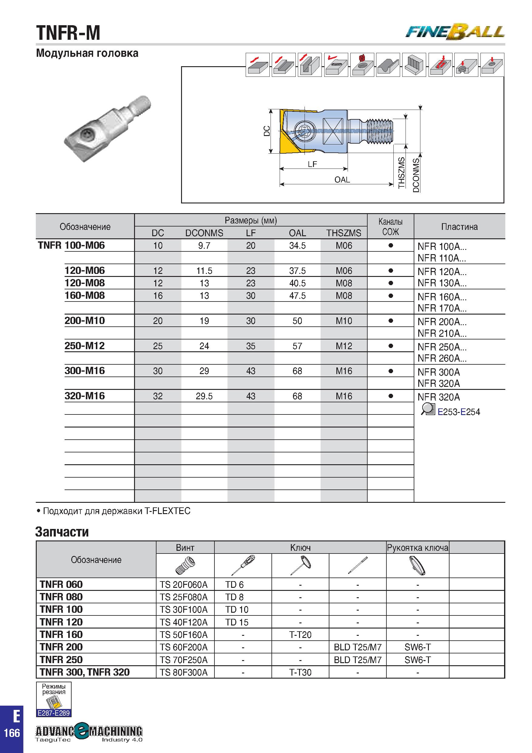 479 TNFR-M FINE LL Обозначение Размеры (мм) i аС К Пластина DC DCONMS LF O AL THSZMS TNFR 100-M06 10 9 7 20 34 5 M06 NFR 100A NFR 110A 120-M06 12 11 Каталог TAEGUTEC 2020 Вращающийся режущий и вспомогательный инструмент по металлу Твердосплавные пластины Сборные фрезы с СМП Монолитные фрезы и сверла Инструментальные патроны Стр. E166