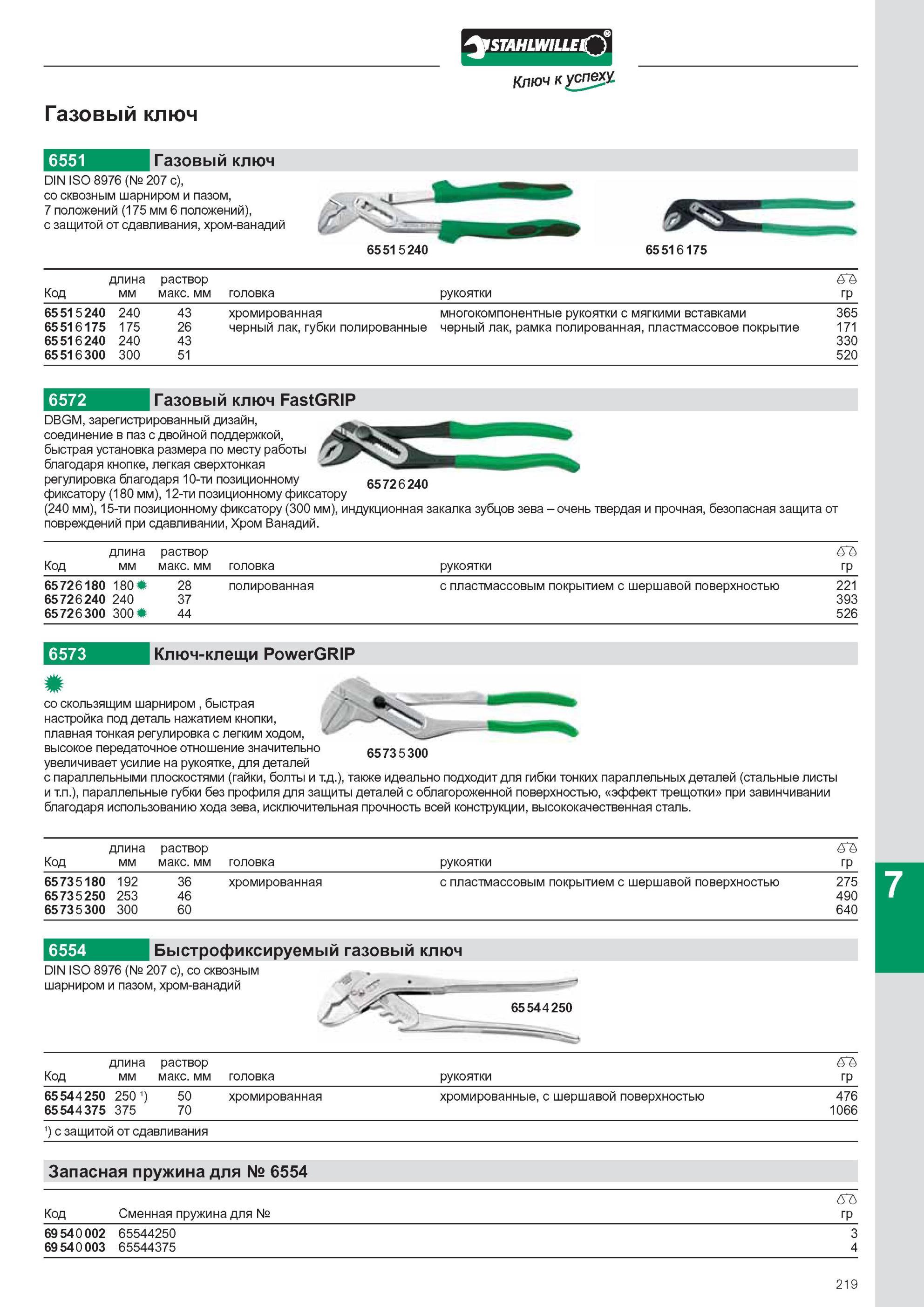 221 Газовый ключ Stahlwille DIN ISO 8976 № 207 со сквозным шарниром и пазом 7 положений 175 мм 6 положений с защитой от сдавливания хром-ванадий Ключ-клещи PowerGRIP со Каталог STAHLWILLE 2011 Программа профессионального слесарно-монтажного инструмента Стр. 219