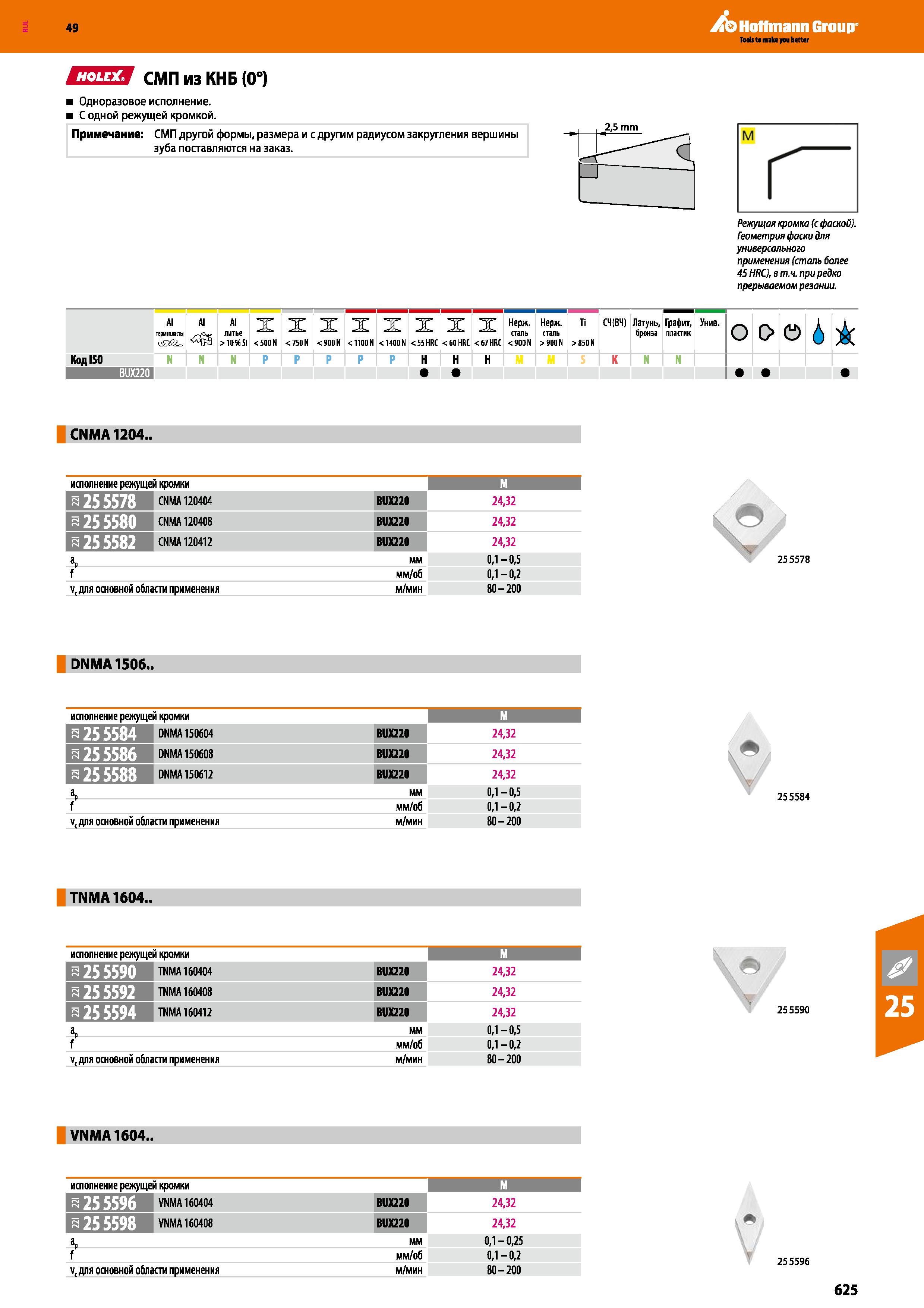 625 Hoffmann Group МЯШ' Л СМП из КНБ (0°) Одноразовое исполнение С одной режущей кромкой Примечание: СМП другой формы, размера и с другим Каталог HOFFMANN GROUP 2018 Профессиональный режущий и вспомогательный инструмент для промышленного оборудования Сверла Фрезы Метчики Державки Стр. 625
