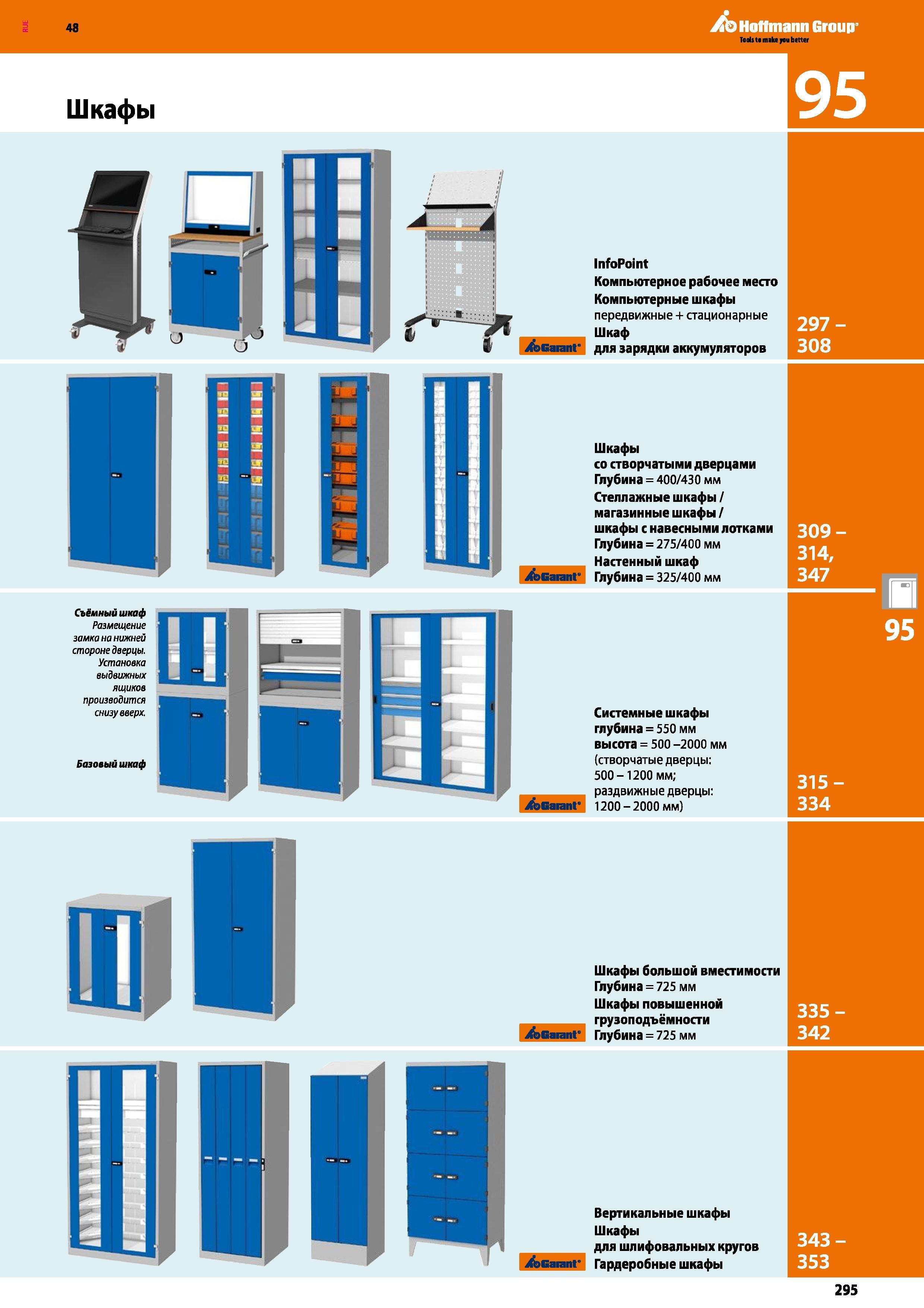 295 48 Hoffmann Group Шкафы Съёмный шкаф Размещение замка на нижней стороне дверцы Установка выдвижных ящиков производится снизу вверх Базовый шкаф I Каталог HOFFMANN GROUP 2017 Мебель производственная Промышленные системы хранения Рабочие места Верстаки Автоматизированные шкафы Складское оборудование Стр. 295