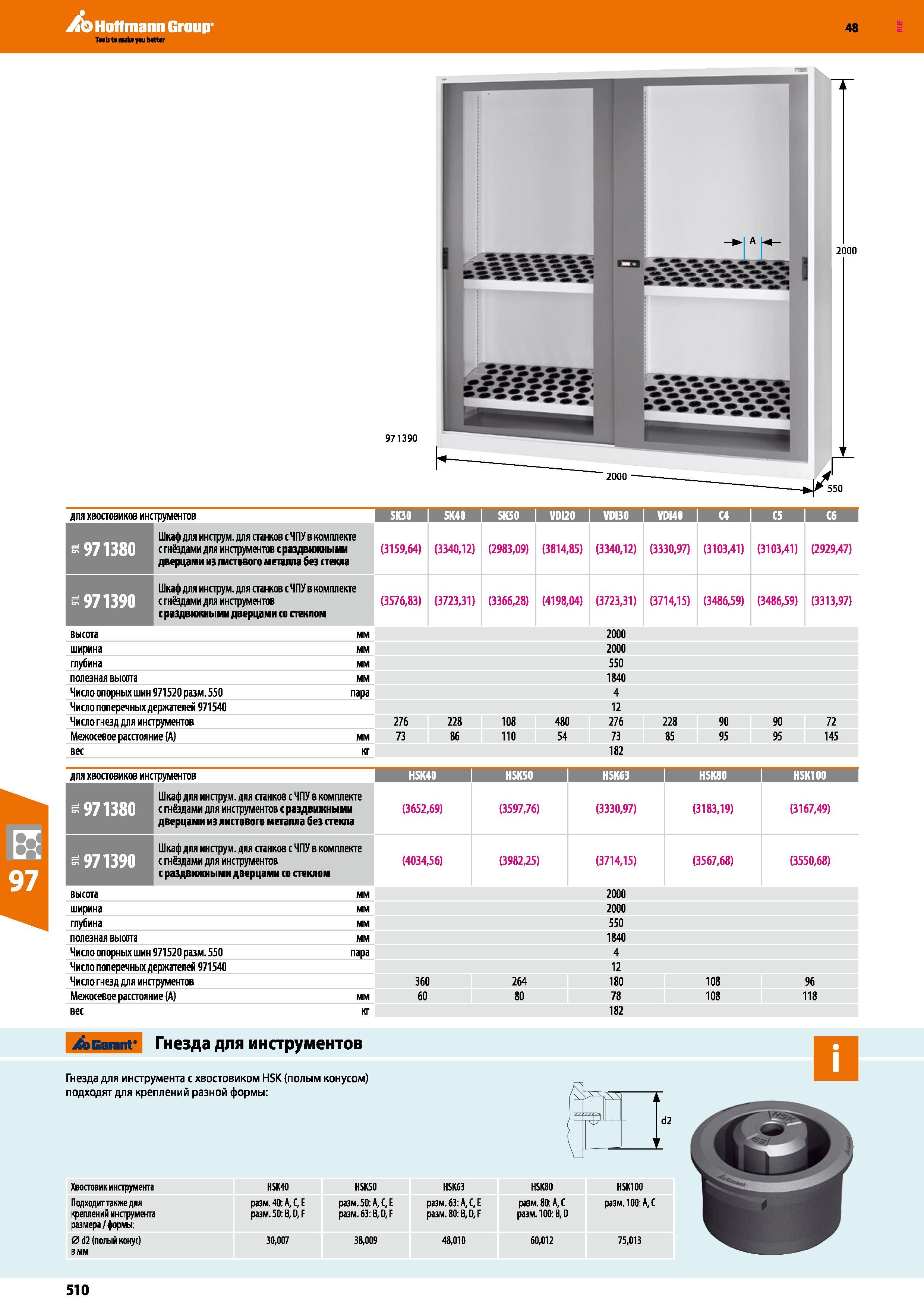 510 Aq Hoffmann Group 48 2000 971390 для хволовиков инструментов SK30 VDI20 I VDI30 (4 j С5 се Шкаф для инструм для станков с ЧПУ в комплекте с гнёзд Каталог HOFFMANN GROUP 2017 Мебель производственная Промышленные системы хранения Рабочие места Верстаки Автоматизированные шкафы Складское оборудование Стр. 510