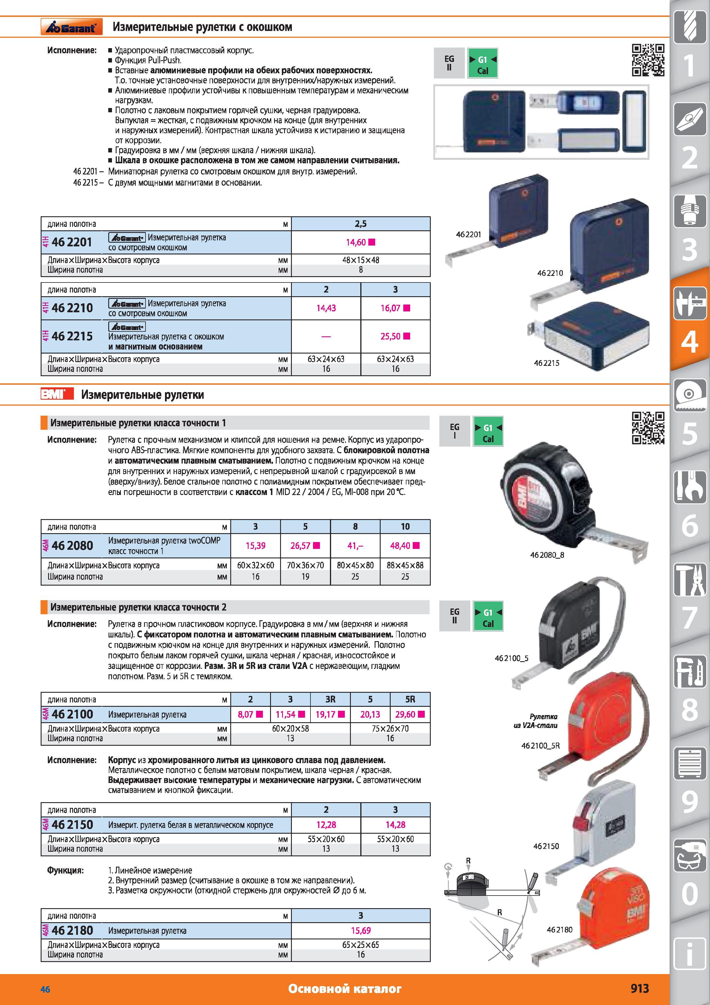 913 Измерительные рулетки с окошком от Hoffmann Group 462201 462215- Ударопрочный пластмассовый корпус Функция Pull-Push Вставные алюминиевые профили на о Каталог HOFFMANN GROUP 2015 № 46 на русском Инструмент Оборудование Инвентарь Комплексные технологические решения и поставки Стр. 913