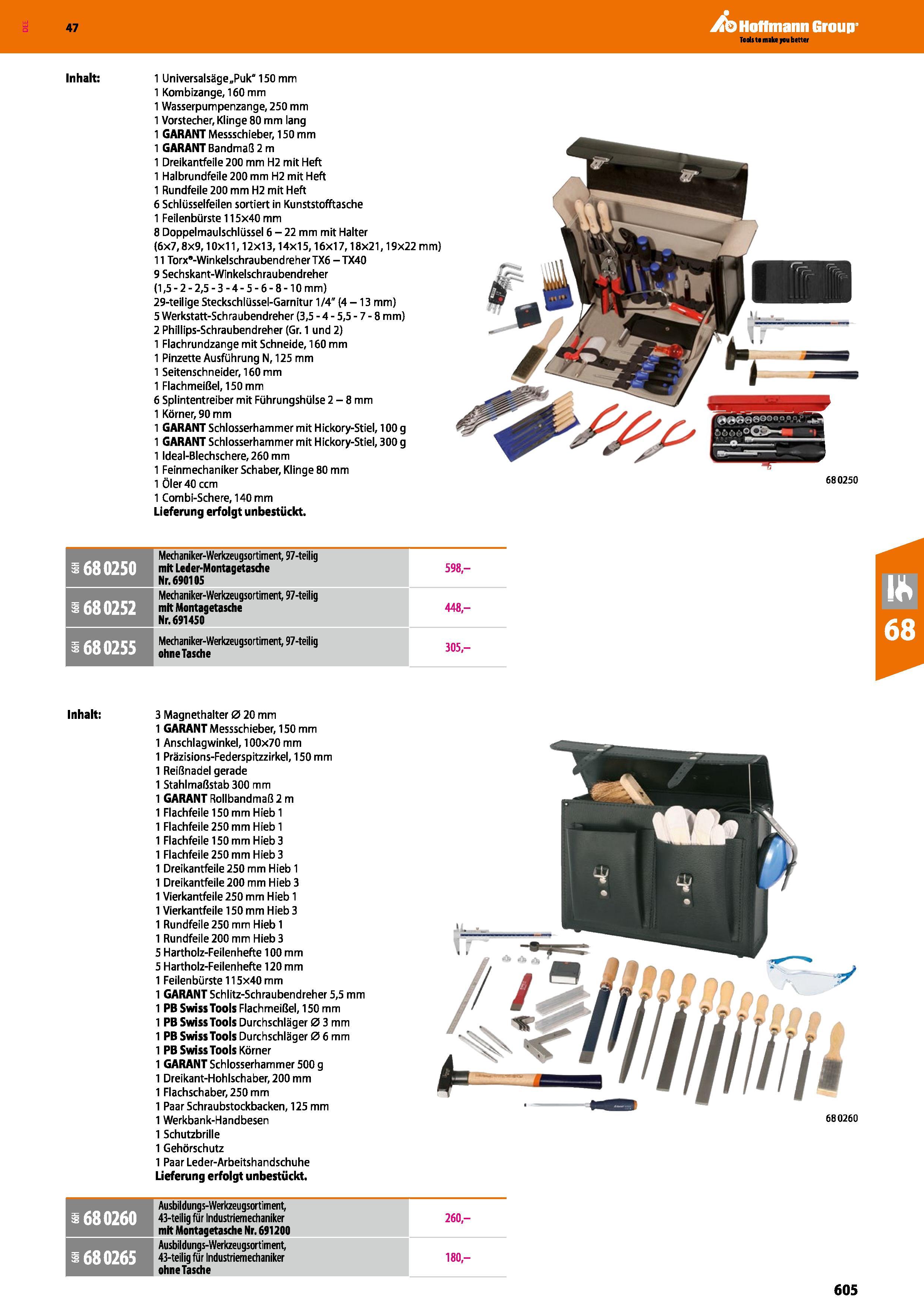 605 Inhalt 1 Universalsäge„Puk 150 mm 1 Kombizange, 160 mm 1 Wasserpumpenzange, 250 mm 1 Vorstecher, Klinge 80 mm lang 1 GARANT Messschieber, 150 mm Каталог HOFFMANN GROUP 2016 Ручной слесарно-монтажный и контрольно-измерительный инструмент и приборы для предприятий машиностроения и мастерских сервисного обслуживания 47 версия издания Стр. 605 DEU