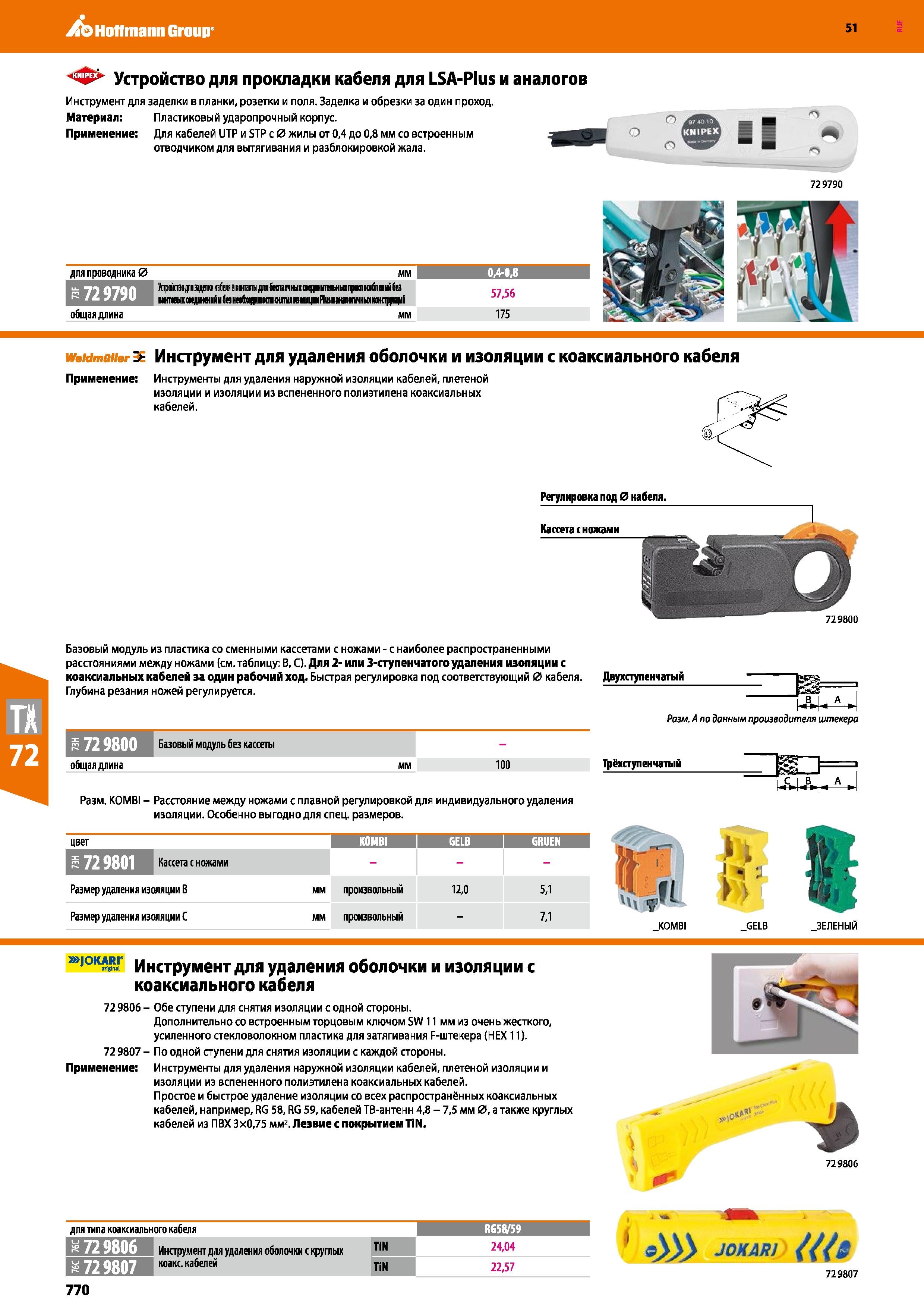 770 Hoffmann Group 51 Устройство для прокладки кабеля для LSA-Plus и аналогов Инструмент для заделки в планки, розетки и поля Заделка и обрезки за од Каталог HOFFMANN GROUP 2020 Измерительный и ручной инструмент Инвентарь Абразивы Шлифовальные и отрезные круги Электроинструмент Пневмоинструмент Штангенциркули Стр. 770