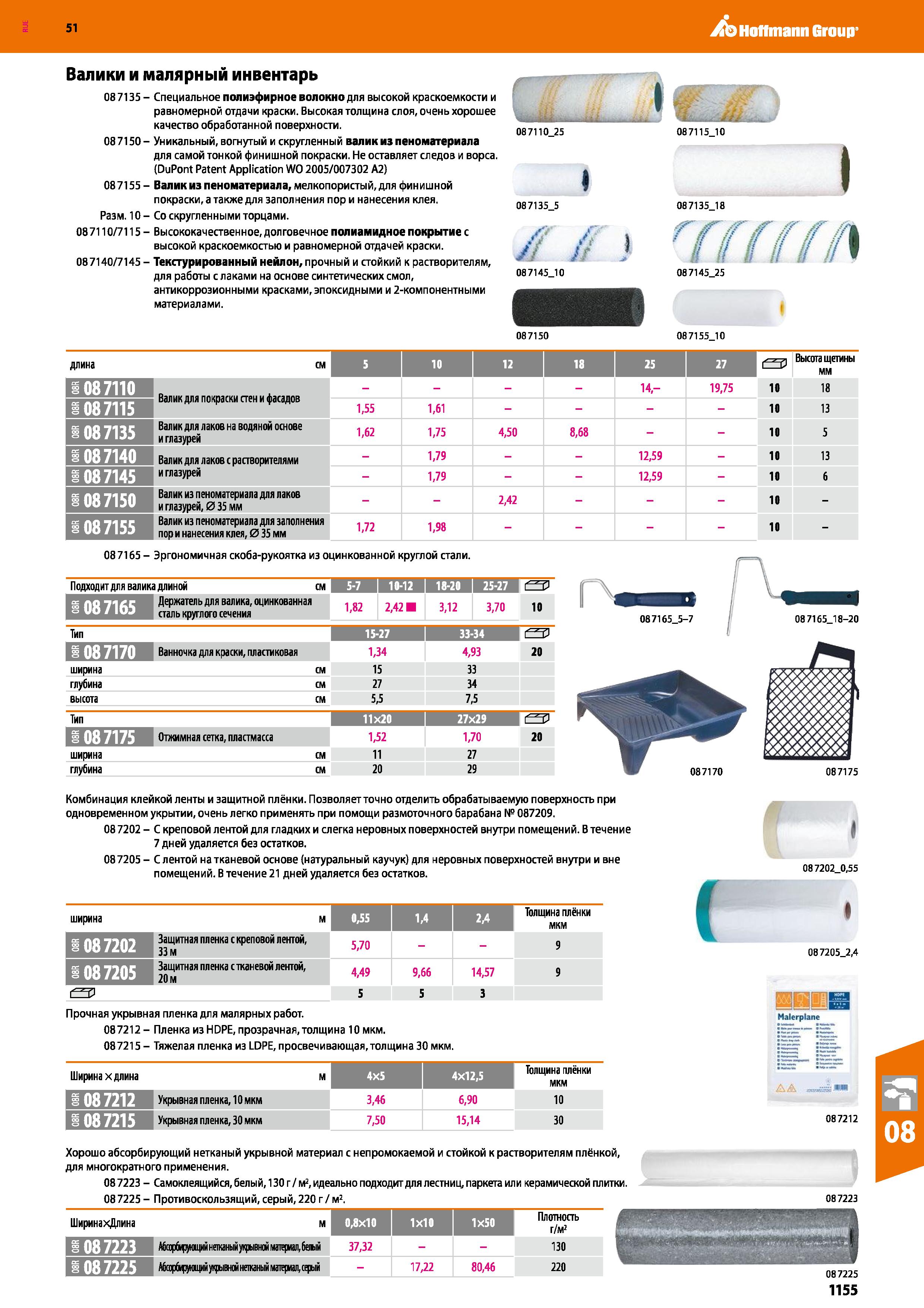 1155 Hoffmann Group 51 Валики и малярный инвентарь 087135 - Специальное полиэфирное волокно для высокой краскоемкости и равномерной отдачи краски Высо Каталог HOFFMANN GROUP 2020 Измерительный и ручной инструмент Инвентарь Абразивы Шлифовальные и отрезные круги Электроинструмент Пневмоинструмент Штангенциркули Стр. 1155