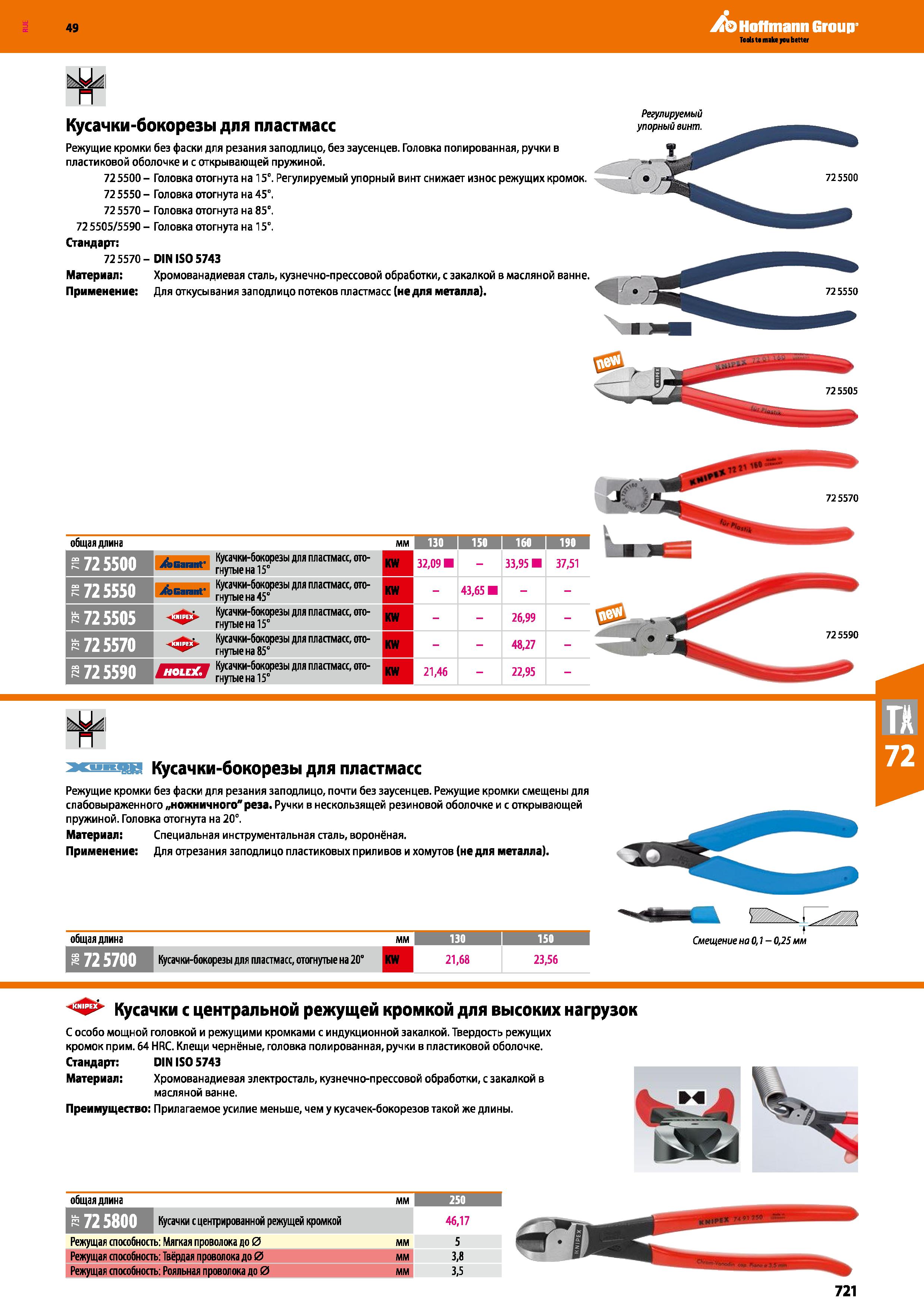 721 Teds t main you better П Кусачки-бокорезы для пластмасс Режущие кромки без фаски для резания заподлицо, без заусенцев Головка полированная, Каталог HOFFMANN GROUP 2018 Инструмент ручной Слесарный и механизированный Измерительные приборы и инструменты Производственный инвентарь Стр. 721