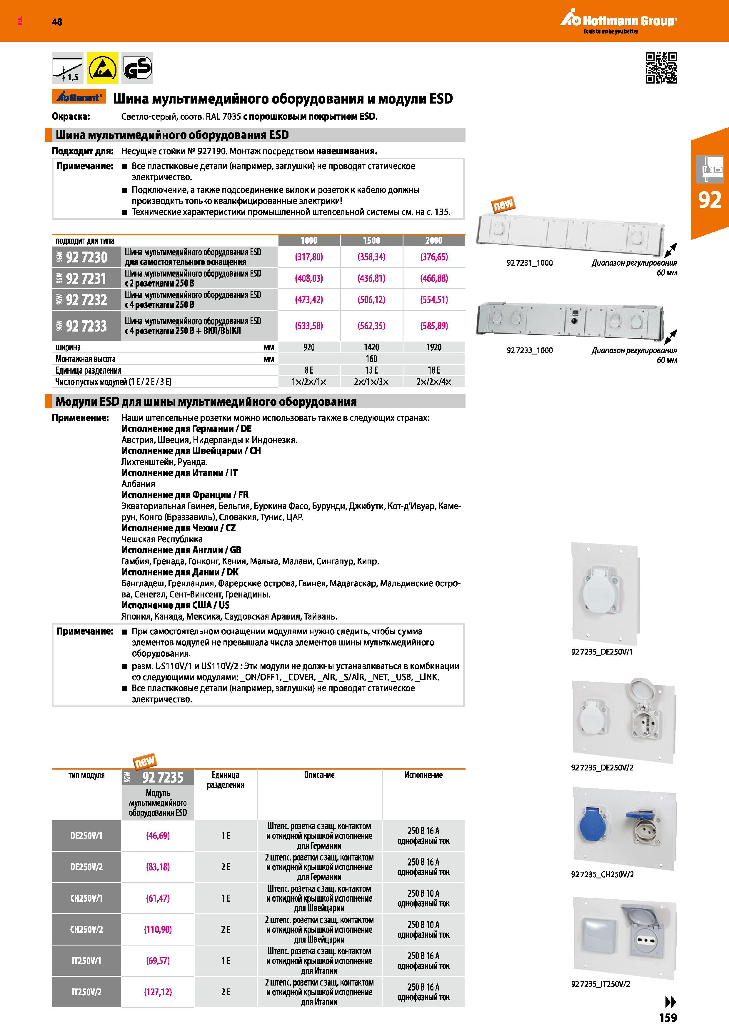 159 48 Hoffmann Group <1,5 (2 ) Ig ifccarant Окраска: Шина мультимедийного оборудования и модули ESD Светло-серый, соотв RAL 7035 с порошковым покрыт Каталог HOFFMANN GROUP 2017 Мебель производственная Промышленные системы хранения Рабочие места Верстаки Автоматизированные шкафы Складское оборудование Стр. 159