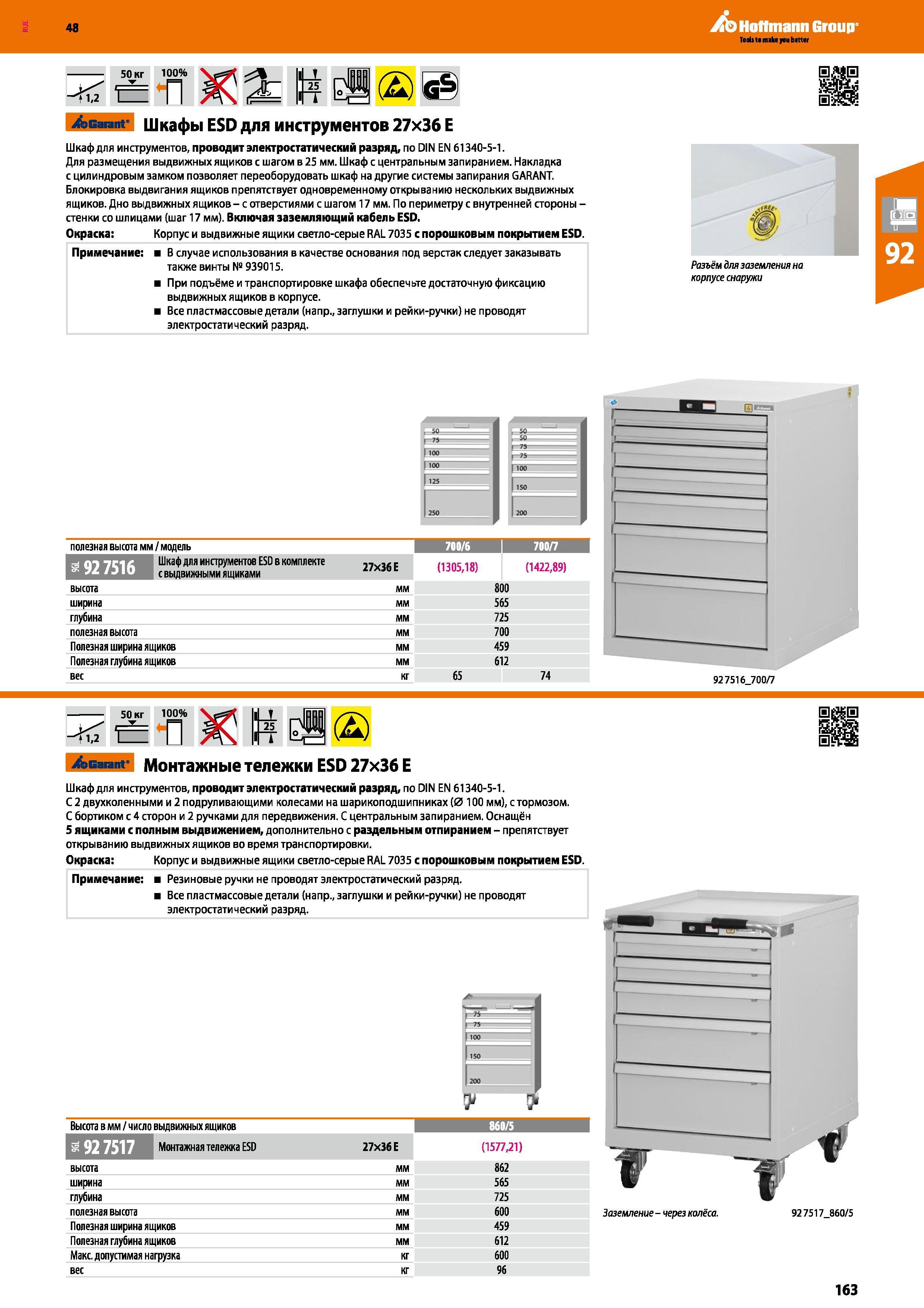 163 48 Hoffmann Group 50 кг 100% <1,2 Ц п 25 (2) Ig Sealant- Шкафы ESD для инструментов 27x36 Е Шкаф для инструментов, проводит электростатический ра Каталог HOFFMANN GROUP 2017 Мебель производственная Промышленные системы хранения Рабочие места Верстаки Автоматизированные шкафы Складское оборудование Стр. 163