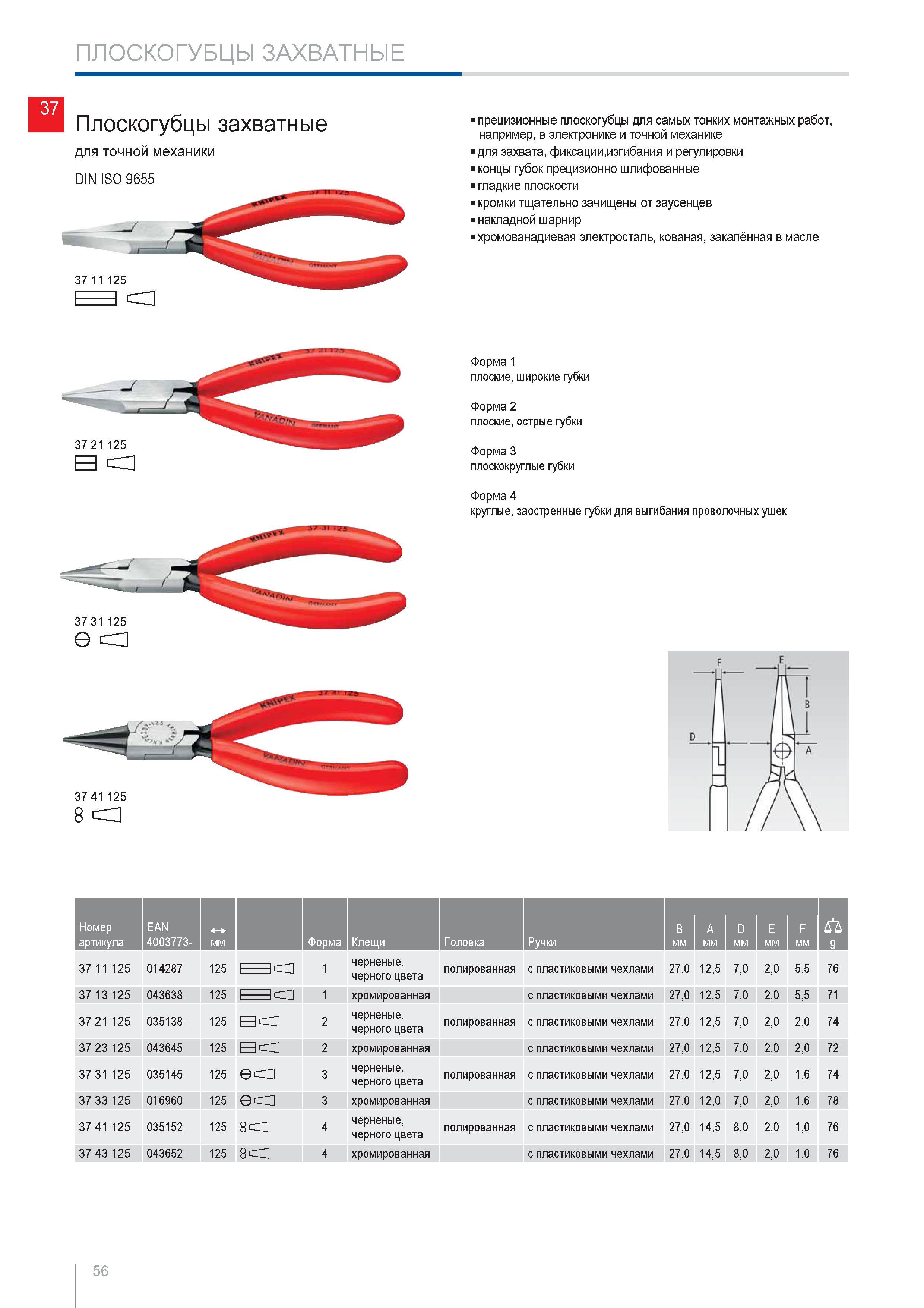 56 Плоскогубцы захватные Knipex для точной механики DIN ISO 9655 прецизионные для самых тонких монтажных работ например в электронике и точной механике для захвата фикс Каталог KNIPEX 2014 Профессиональный ручной инструмент для удаления изоляции Плоскогубцы Кусачки Ножницы Клещи Бокорезы Стр. 56
