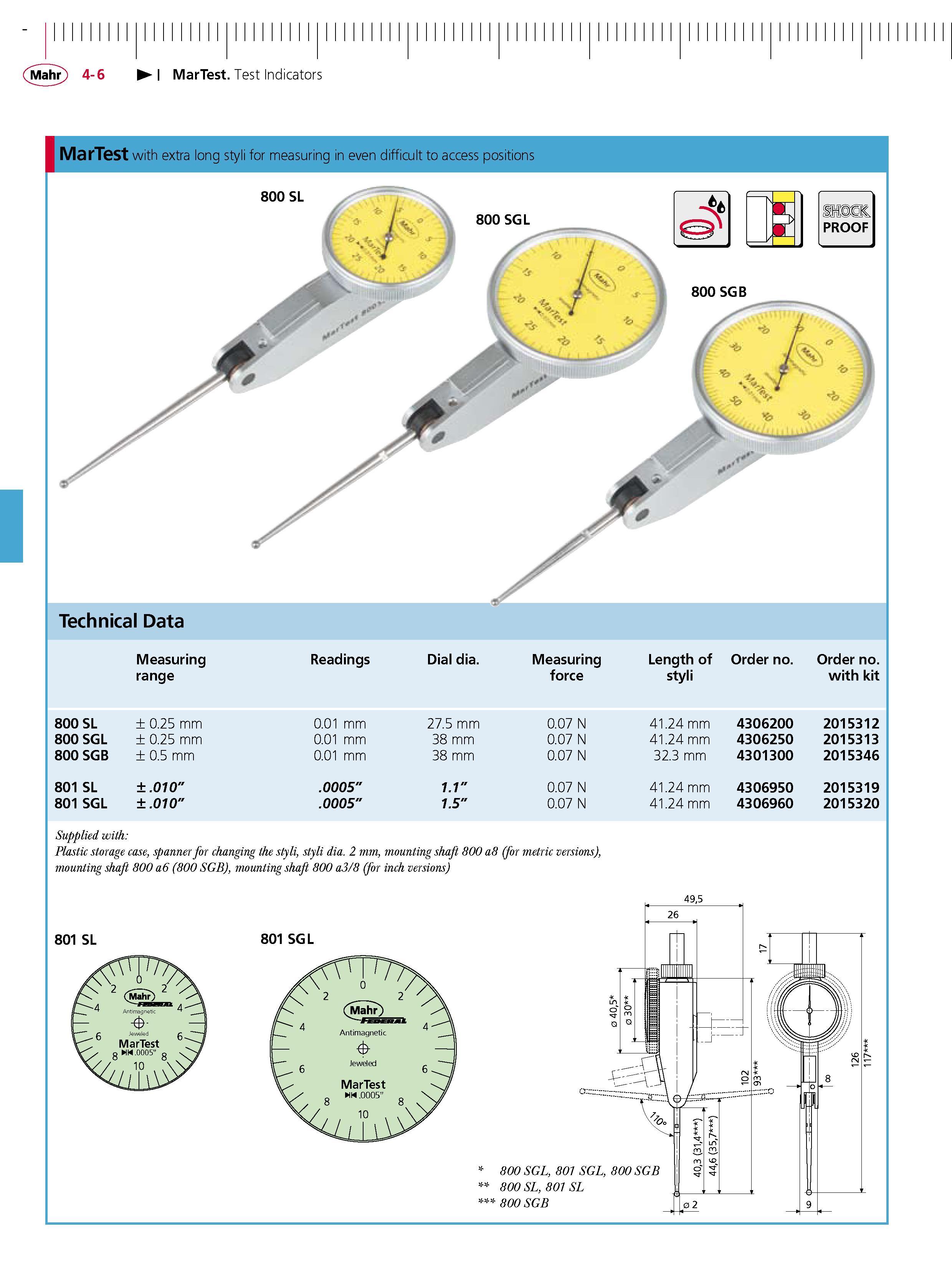 102 MarTest Test Indicators MarTest with extra long styli for measuring in even difficult to access positions 800 SL 800 SGL i fei % NJ v V r 800 S Каталог MAHR 2007 Линейно-угловые средства измерений Измерительный инструмент и оборудование для предприятий машиностроения Стр. 4-6 ENG