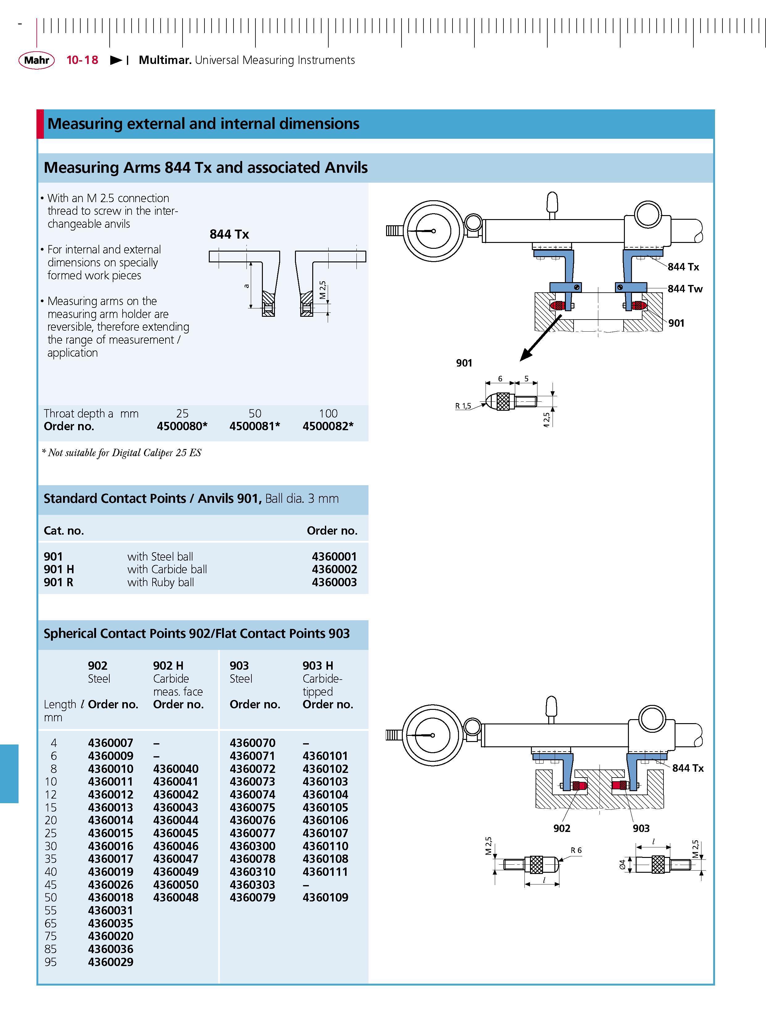336 Multimar Universal Measuring Instruments Measuring external and internal dimensions Measuring Arms 844 Tx and associated Anvils With an M 2 5 c Каталог MAHR 2007 Линейно-угловые средства измерений Измерительный инструмент и оборудование для предприятий машиностроения Стр. 10-18 ENG