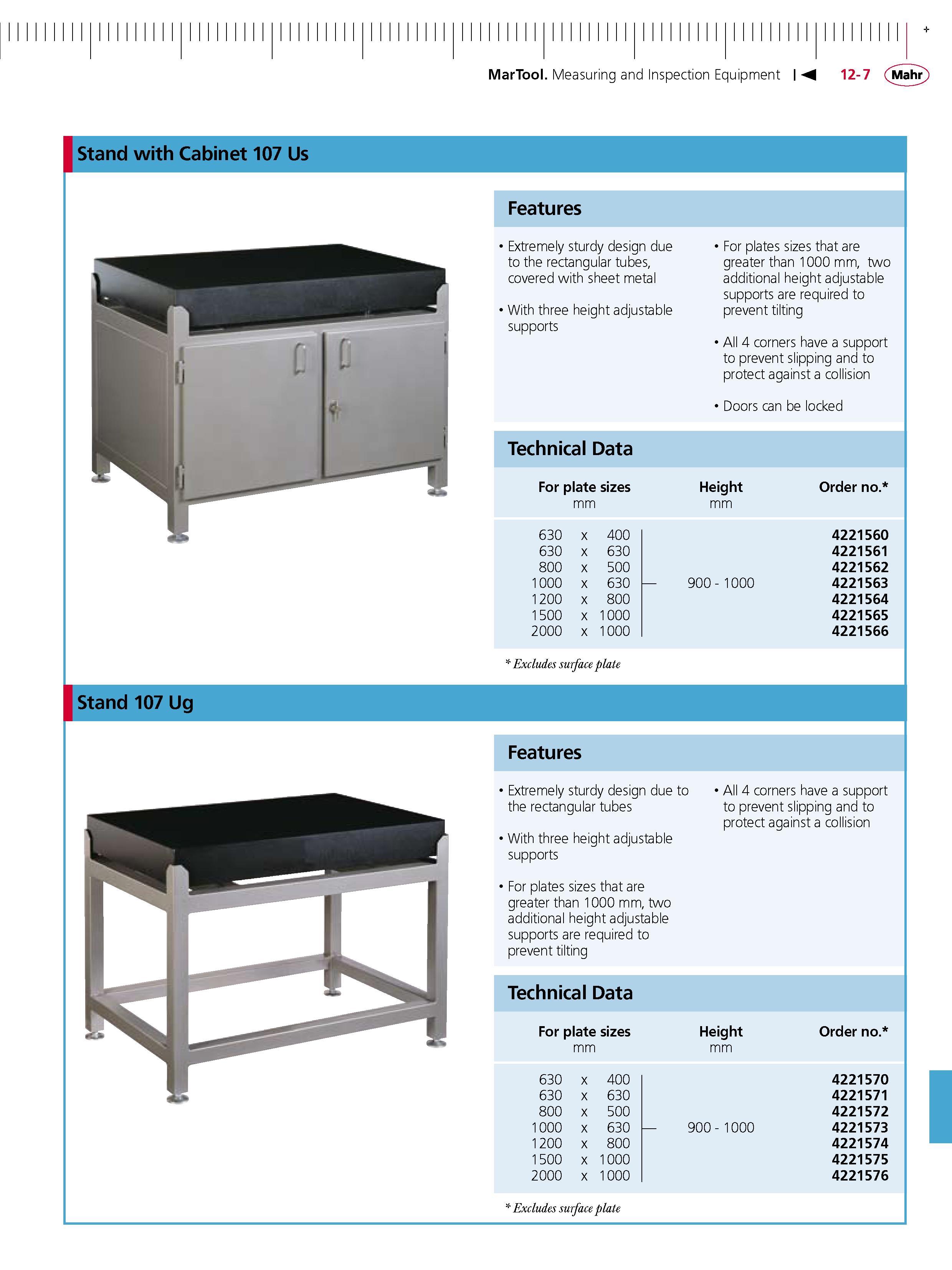 359 MarTool Measuring and Inspection Equipment Stand with Cabinet 107 Us Features Extremely sturdy design due to the rectangular tubes covered with Каталог MAHR 2007 Линейно-угловые средства измерений Измерительный инструмент и оборудование для предприятий машиностроения Стр. 12-7 ENG
