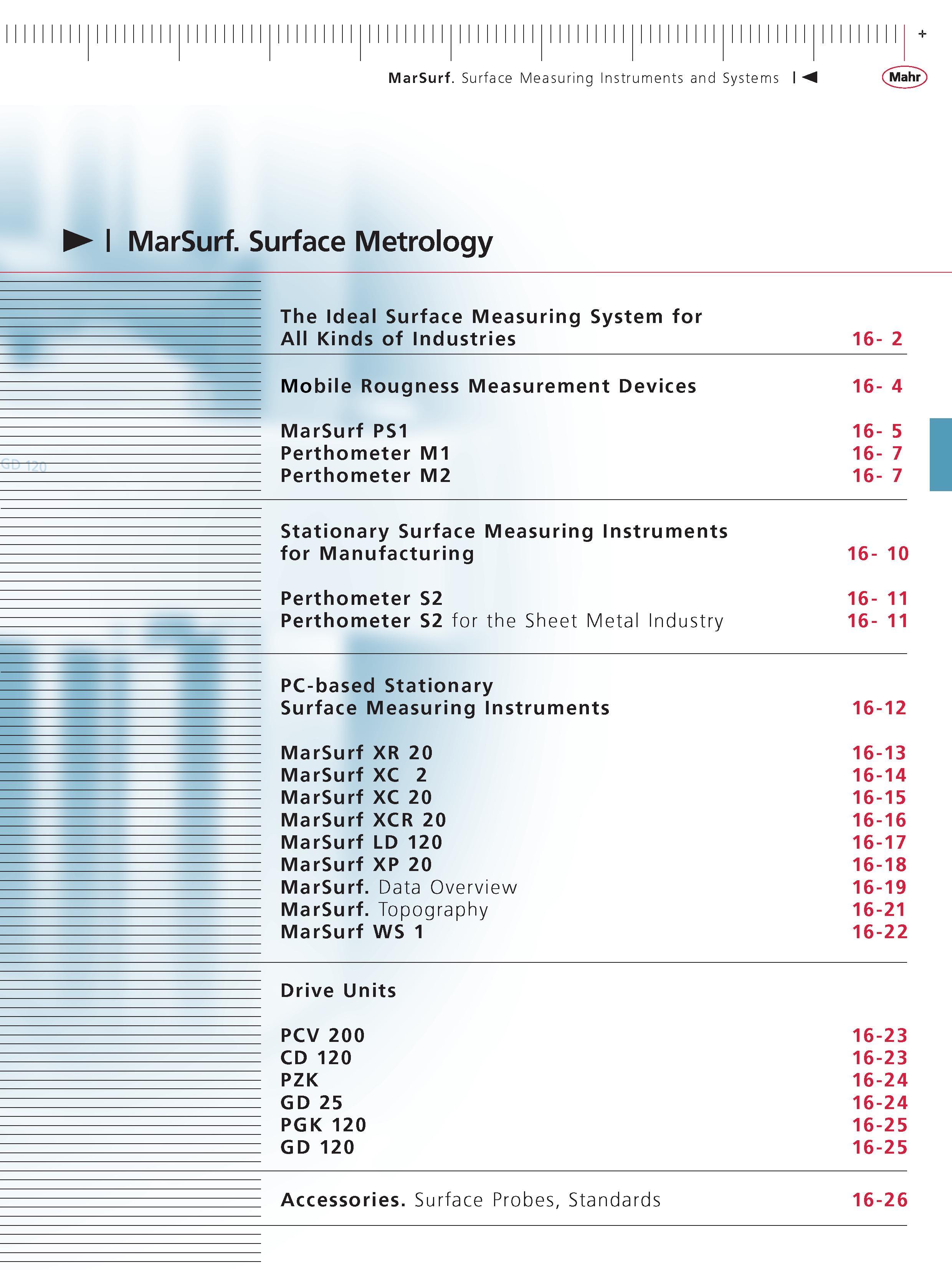 417 MarSurf Surface Measuring Instruments and Systems MarSurf Surface Metrology The Ideal Surface Measuring System for All Kinds of Industries 16- Каталог MAHR 2007 Линейно-угловые средства измерений Измерительный инструмент и оборудование для предприятий машиностроения Стр.  ENG