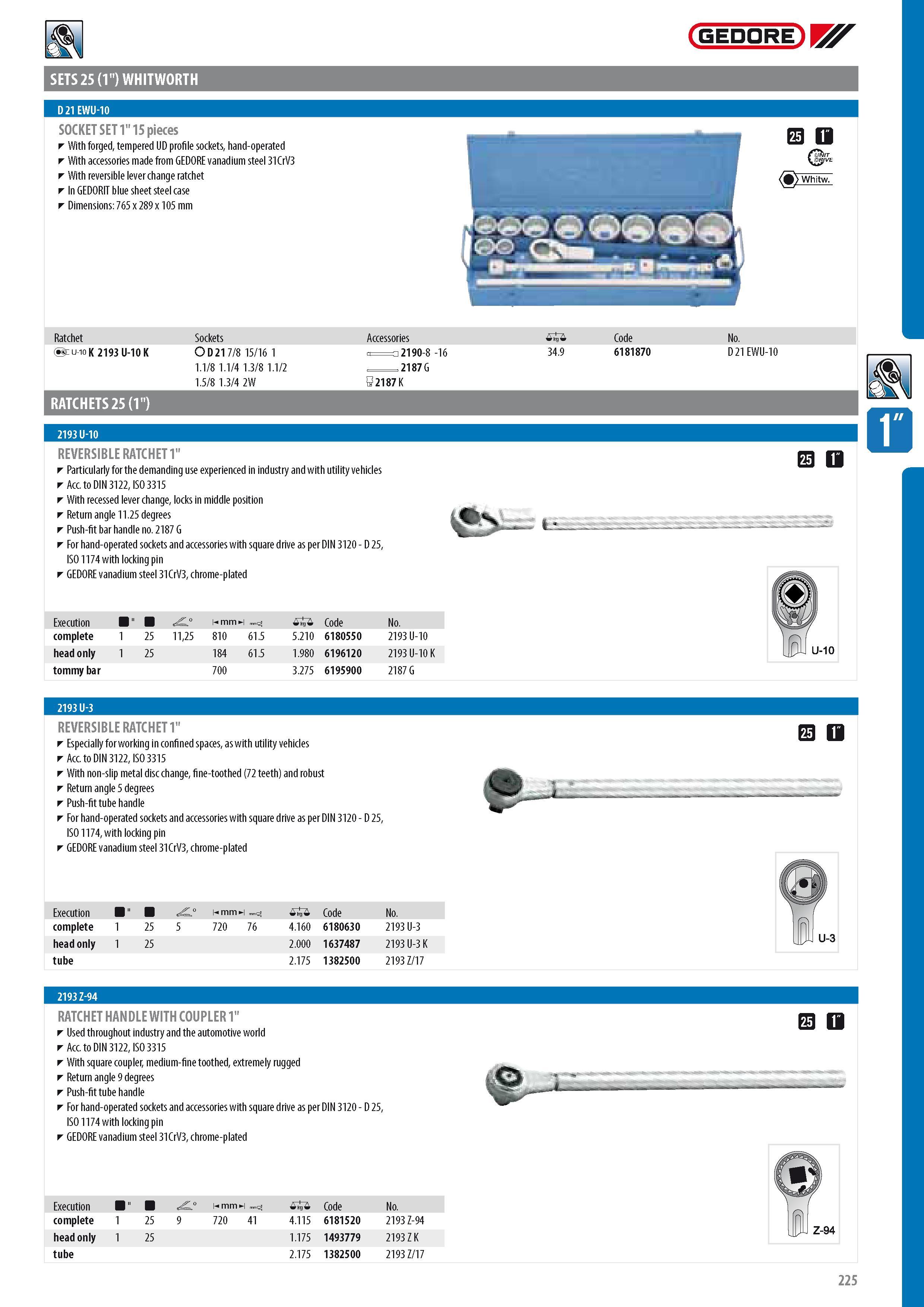 227 GEDORE SETS 25 (1 ) WHITWORTH D 21 EWU-10 SOCKET SET 1 15 pieces With forged tempered UD profile sockets hand-operated With accessories made from GEDORE va Каталог GEDORE 2014 Профессиональный слесарный инструмент и оборудование для мастерских и машиностроительных производств Стр. 225 ENG