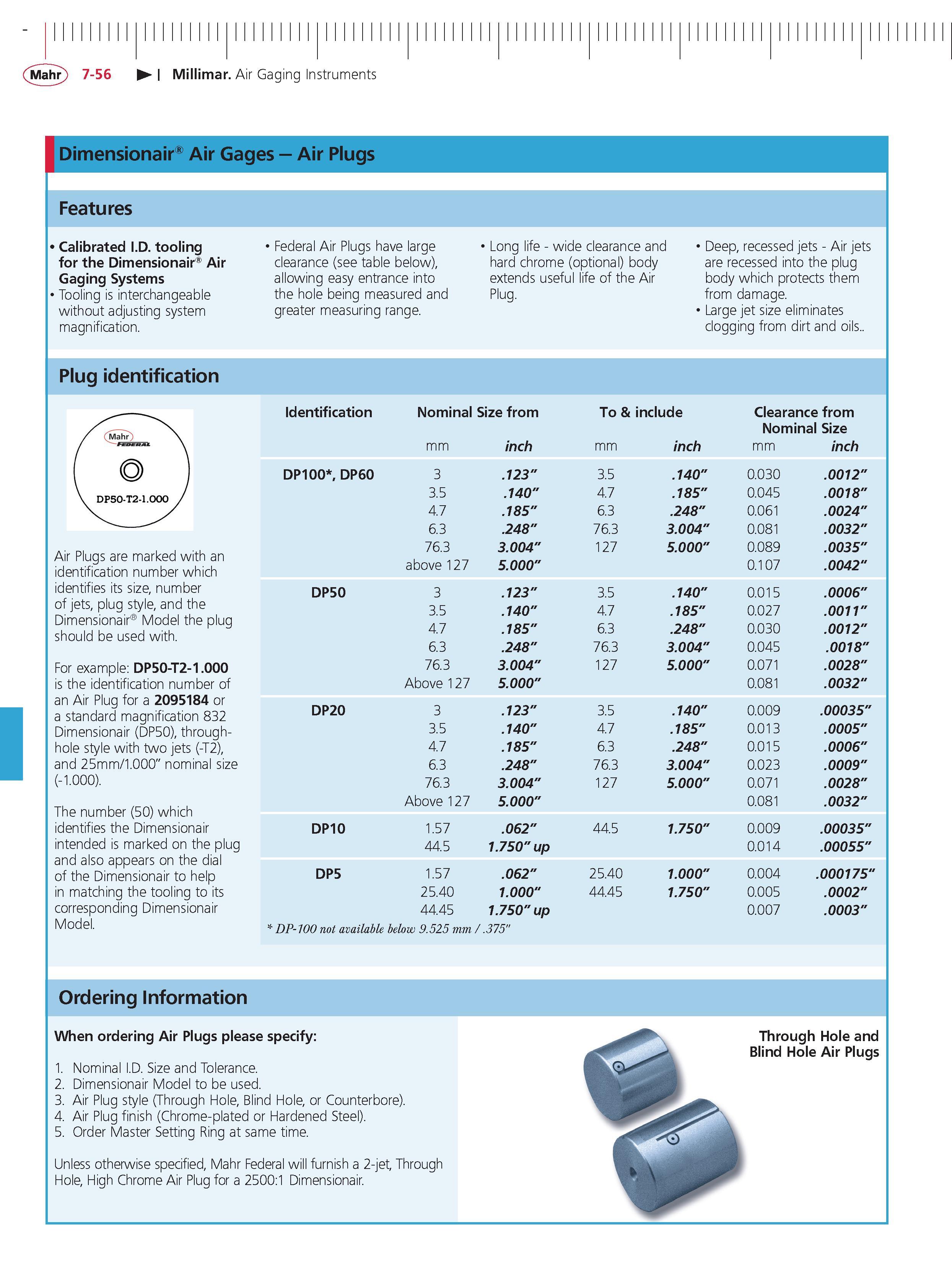 276 Mahr 7-56 Millimar Air Gaging Instruments Dimensionair Air Gages Air Plugs Features Calibrated I D tooling for the dimensionair Air gaging Syst Каталог MAHR 2014 Измерительные инструменты приборы и оборудование для линейно-угловых измерений в машиностроении Стр. 7-56 ENG