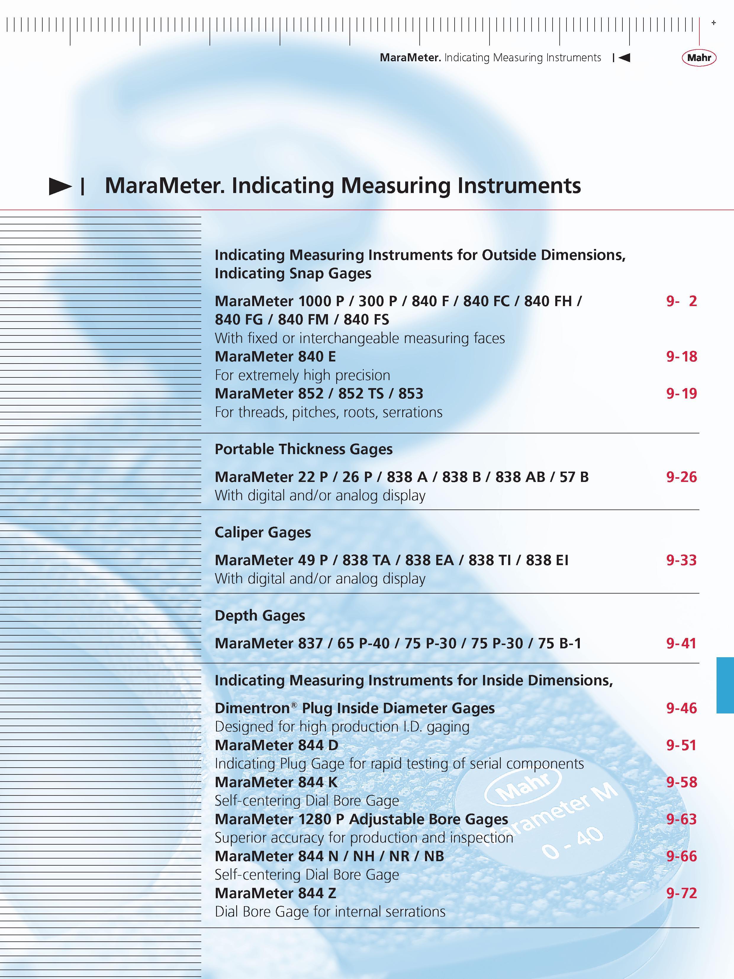 307 MaraMeter indicating Measuring instruments M MaraMeter Indicating Measuring Instruments Indicating Measuring Instruments for Outside Dimensions Каталог MAHR 2014 Измерительные инструменты приборы и оборудование для линейно-угловых измерений в машиностроении Стр.  ENG