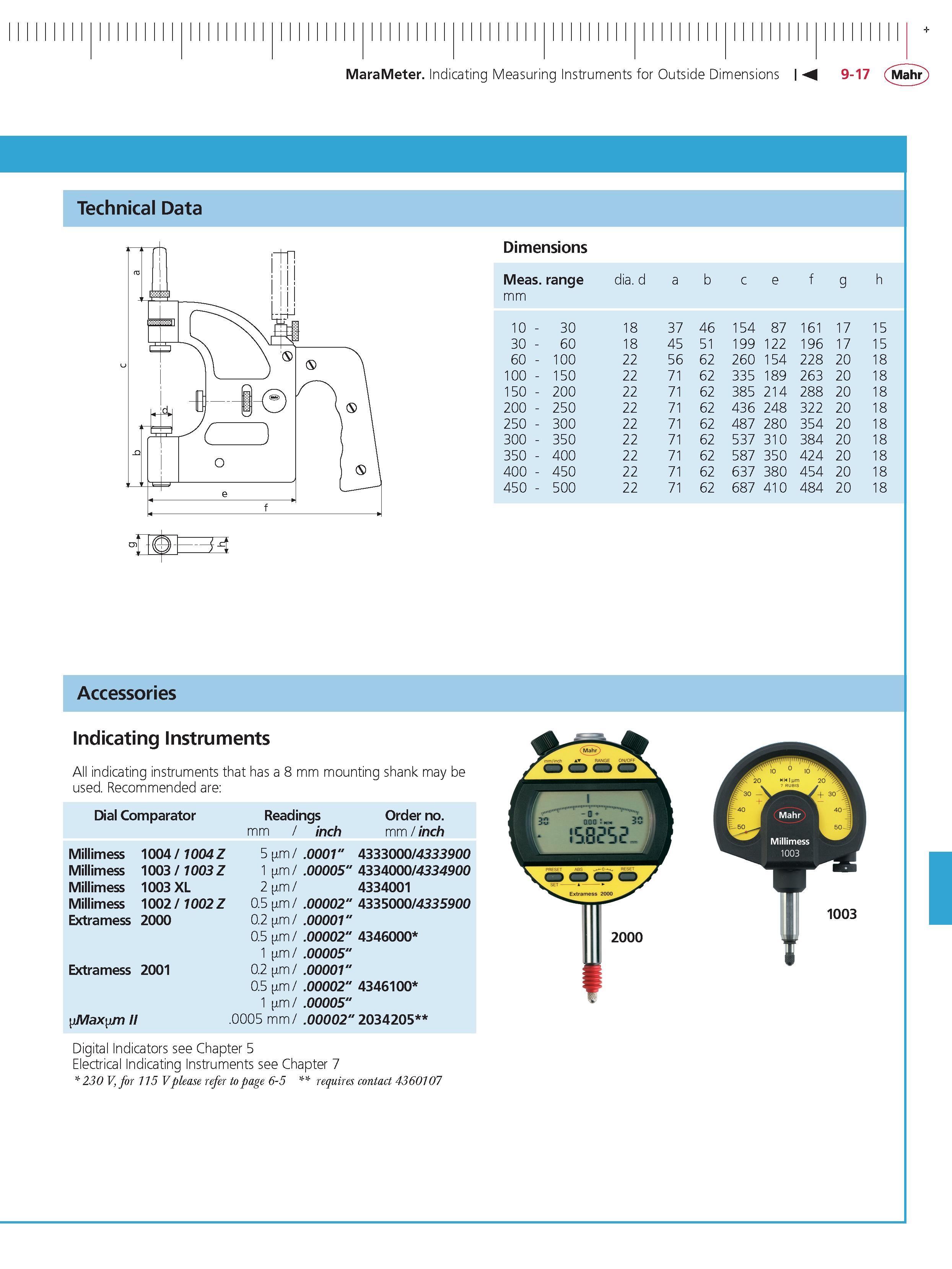 323 MaraMeter Indicating Measuring Instruments for Outside Dimensions M 9-17 Mahr Technical Data Dimensions Meas range mm dia d a b c e f g h 10 - Каталог MAHR 2014 Измерительные инструменты приборы и оборудование для линейно-угловых измерений в машиностроении Стр. 9-17 ENG