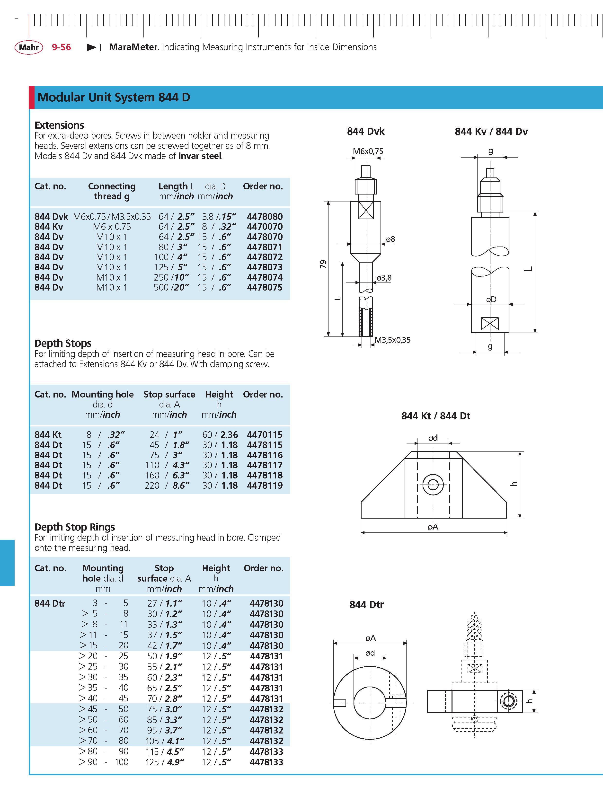 362 Mahr 9-56 MaraMeter Indicating Measuring Instruments for Inside Dimensions Modular Unit System 844 D Extensions For extra-deep bores Screws in Каталог MAHR 2014 Измерительные инструменты приборы и оборудование для линейно-угловых измерений в машиностроении Стр. 9-56 ENG
