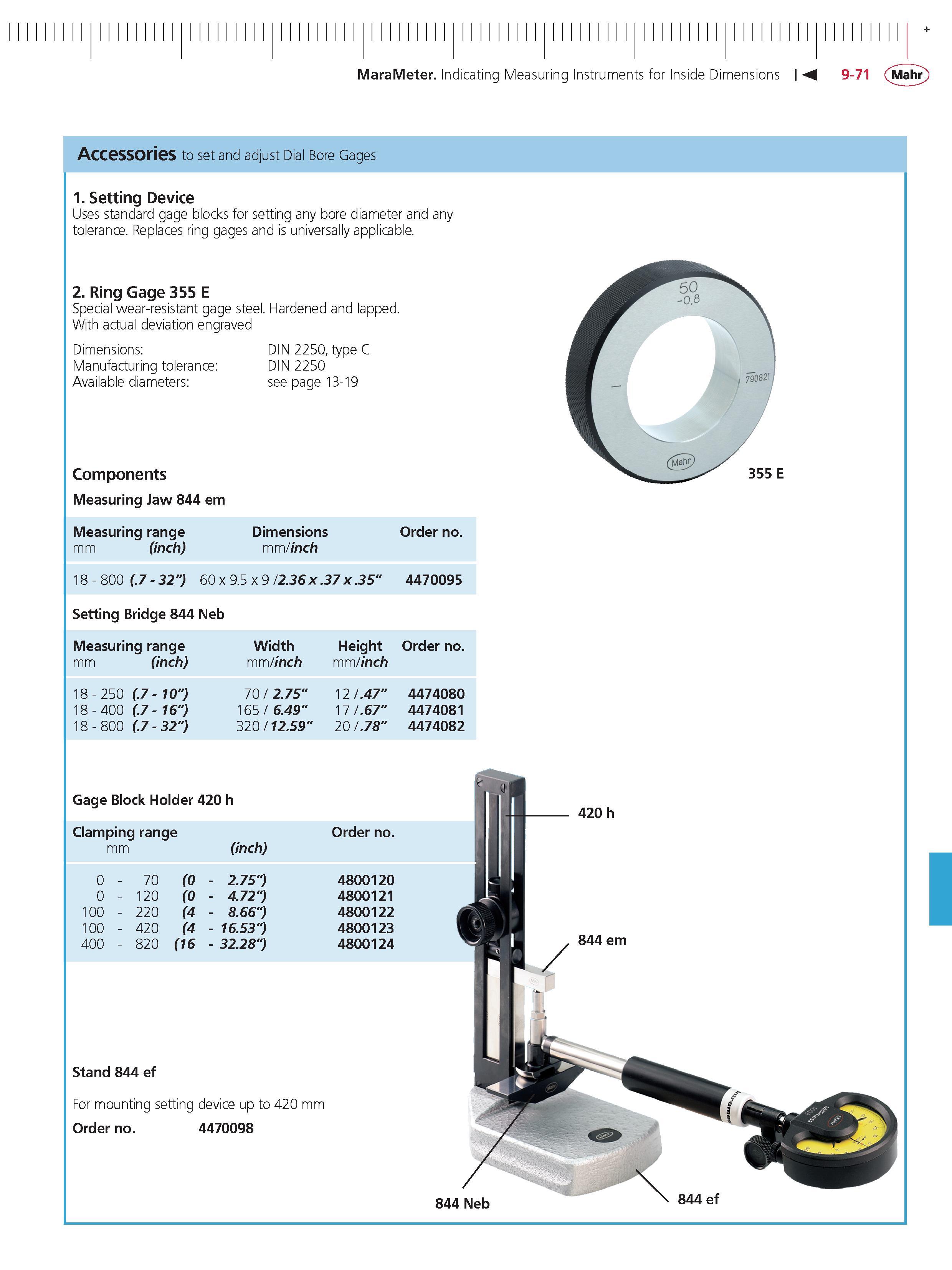 377 MaraMeter Indicating Measuring Instruments for Inside Dimensions M 9-71 Mahr Accessories to set and adjust Dial Bore Gages 1 Setting Device Use Каталог MAHR 2014 Измерительные инструменты приборы и оборудование для линейно-угловых измерений в машиностроении Стр. 9-71 ENG